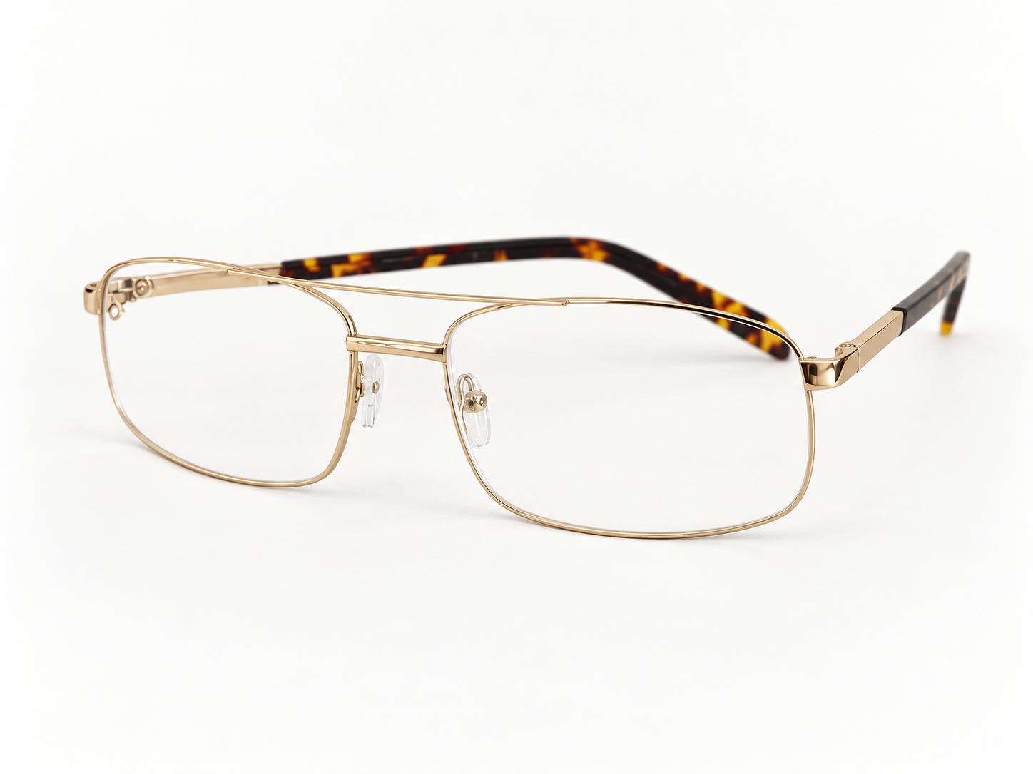 Okia 9 extra-large gold reading glasses viewed from the front at an angle
