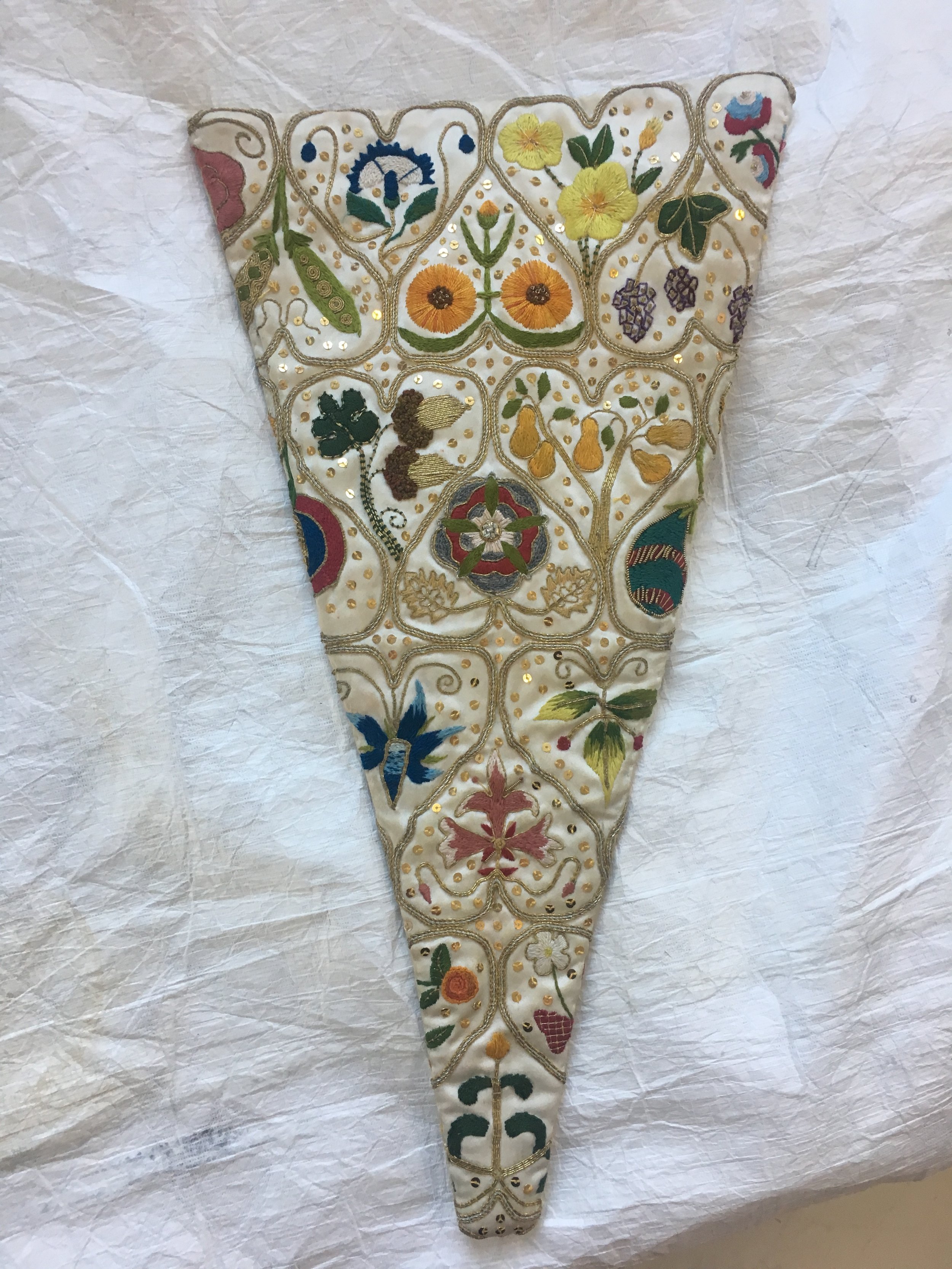 A beautiful piece from the collection of The School of Historical Dress: a recreated early modern stomacher.