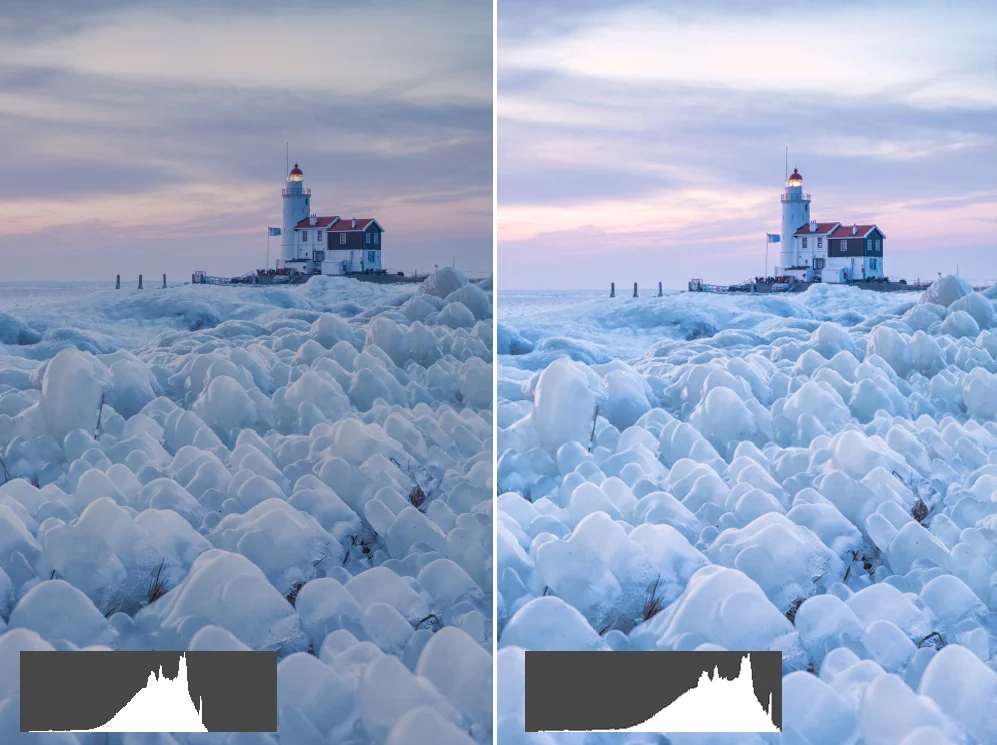 Image 7: It is easy to see that exposing towards the middle results in an underexposed image with a lot of tones missing.