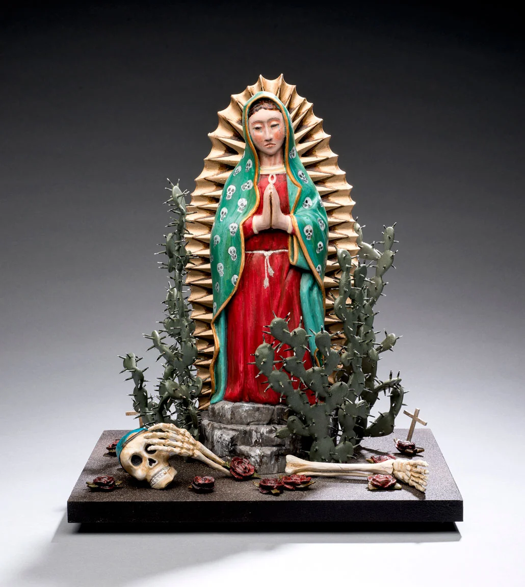 Virgen del camino de sueños, 2016. Carved and painted wood, 15¾ x 13 x 10¼ in. Collection of Curt, Christina, and Jonah Nonomaque. Photo © James Hart