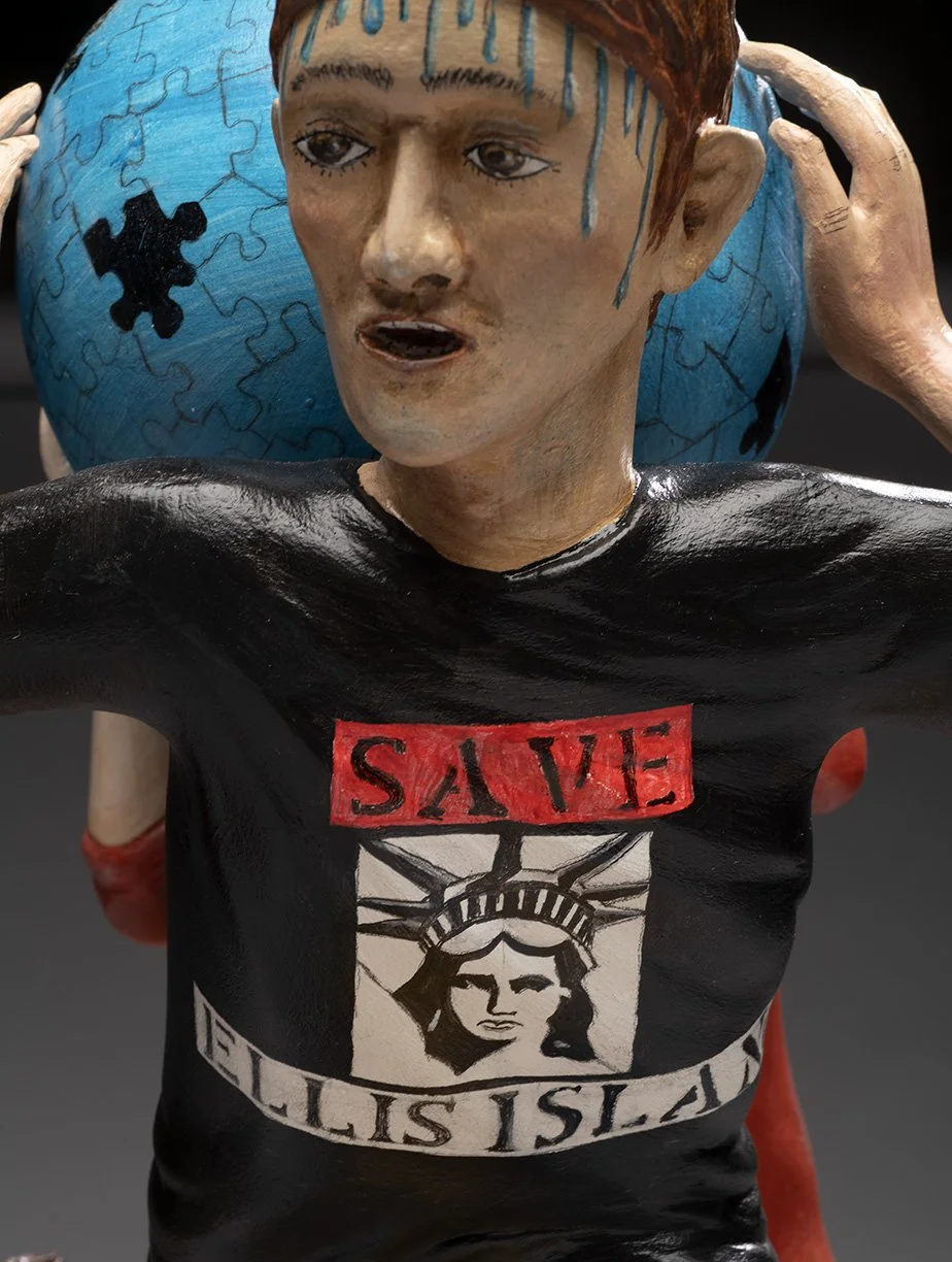   Blood, Sweat and Tears (The Immigrants) , 2020. Carved and painted wood, 19 x 16¼ x 10¾ in. Photo © James Hart. PRICE UPON REQUEST. 