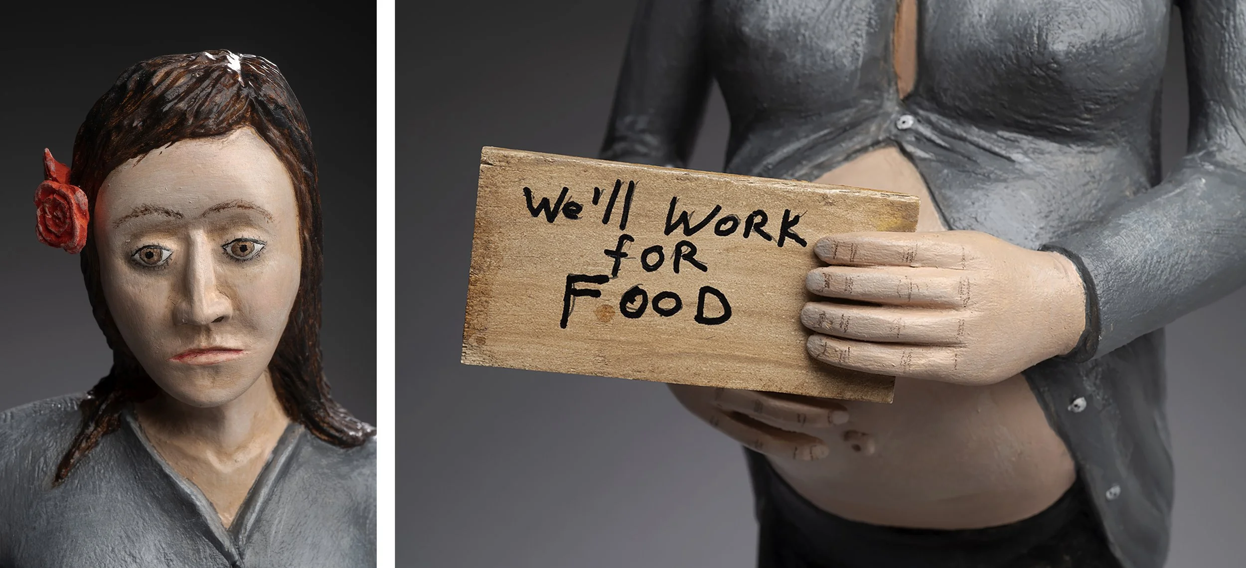   We’ll Work  (details), 2022. Carved and painted wood, 20¾ x 9 x 7¼ in. Photo © James Hart. PRICE UPON REQUEST. 