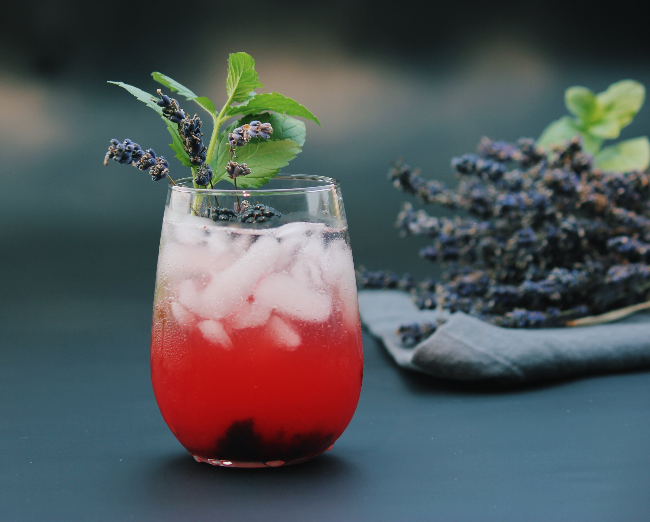 Blackberry, gin, lavendar and mint lemonade