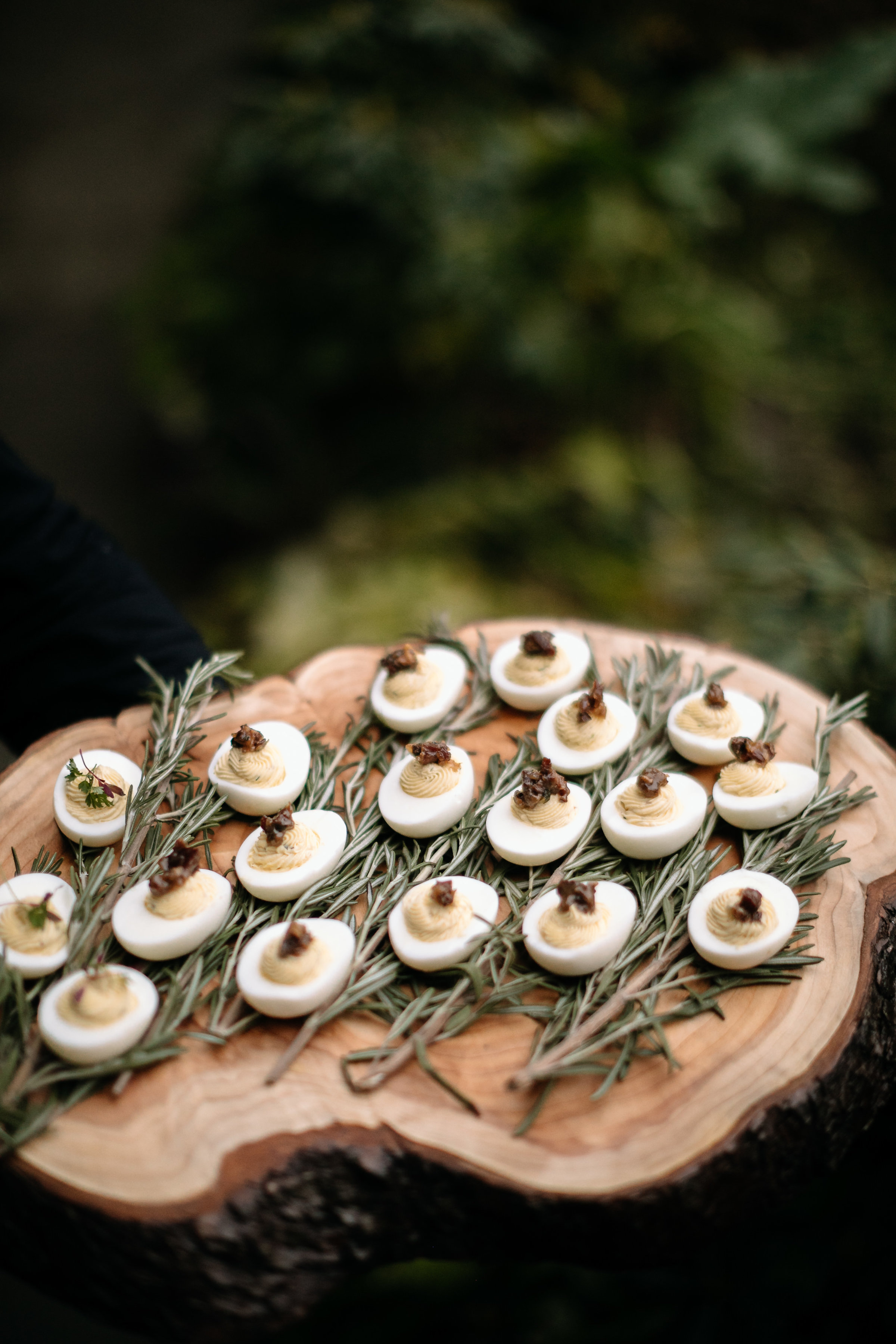 Deviled Eggs with Maple, Bacon and Shallot Jam