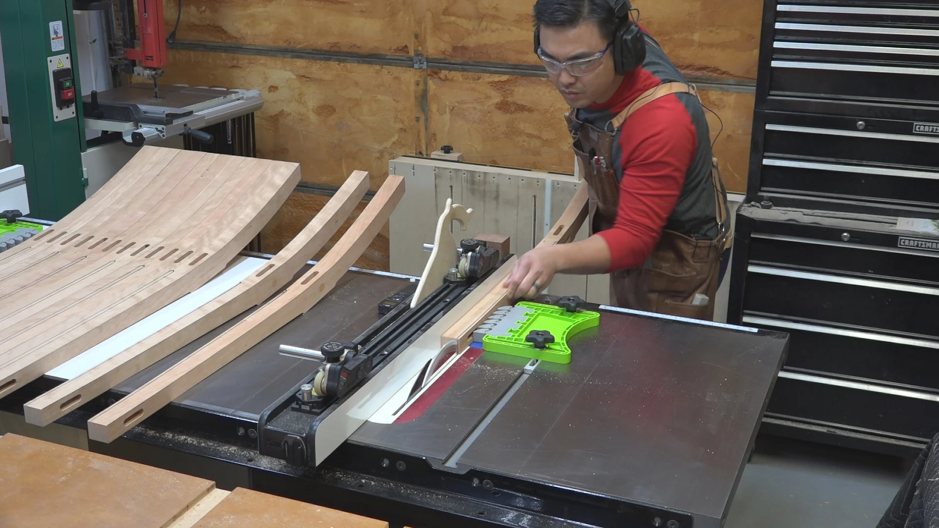 To make sure the thickness of the top of the rear leg is precise and consistent on all 16 chair legs, I made the initial cut on the table saw.