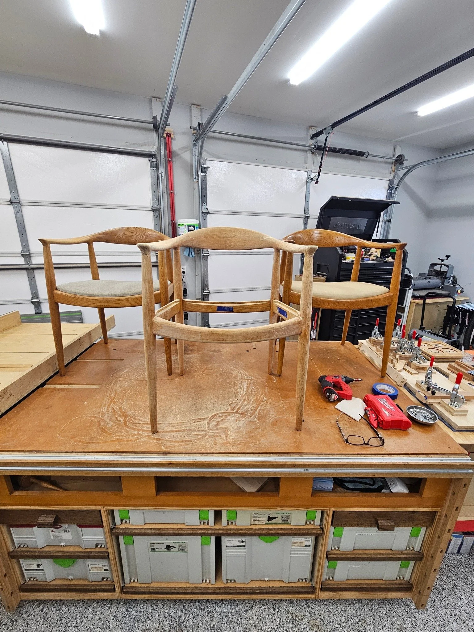 Current status: Deep in chair therapy.
I'm stripping down not one, not two, but three Hans Wegner JH503s. These Danish beauties have seen some life! Years of dings, dents, and dignified wear are getting a fresh start.

Soon they'll be basking in a ha