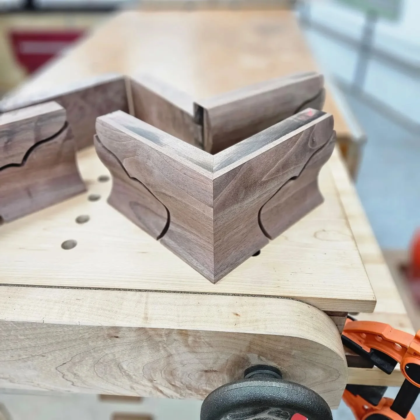 Things are starting to come together. Next is a rabbit on the inside edges and a spline to reinforce the miter. 
#chinacabinet #finefurniture #finewoodworking #woodworking #periodfurniture #woodworker #woodshop #bracketfeet #ogeebracketfeet #huntsvil