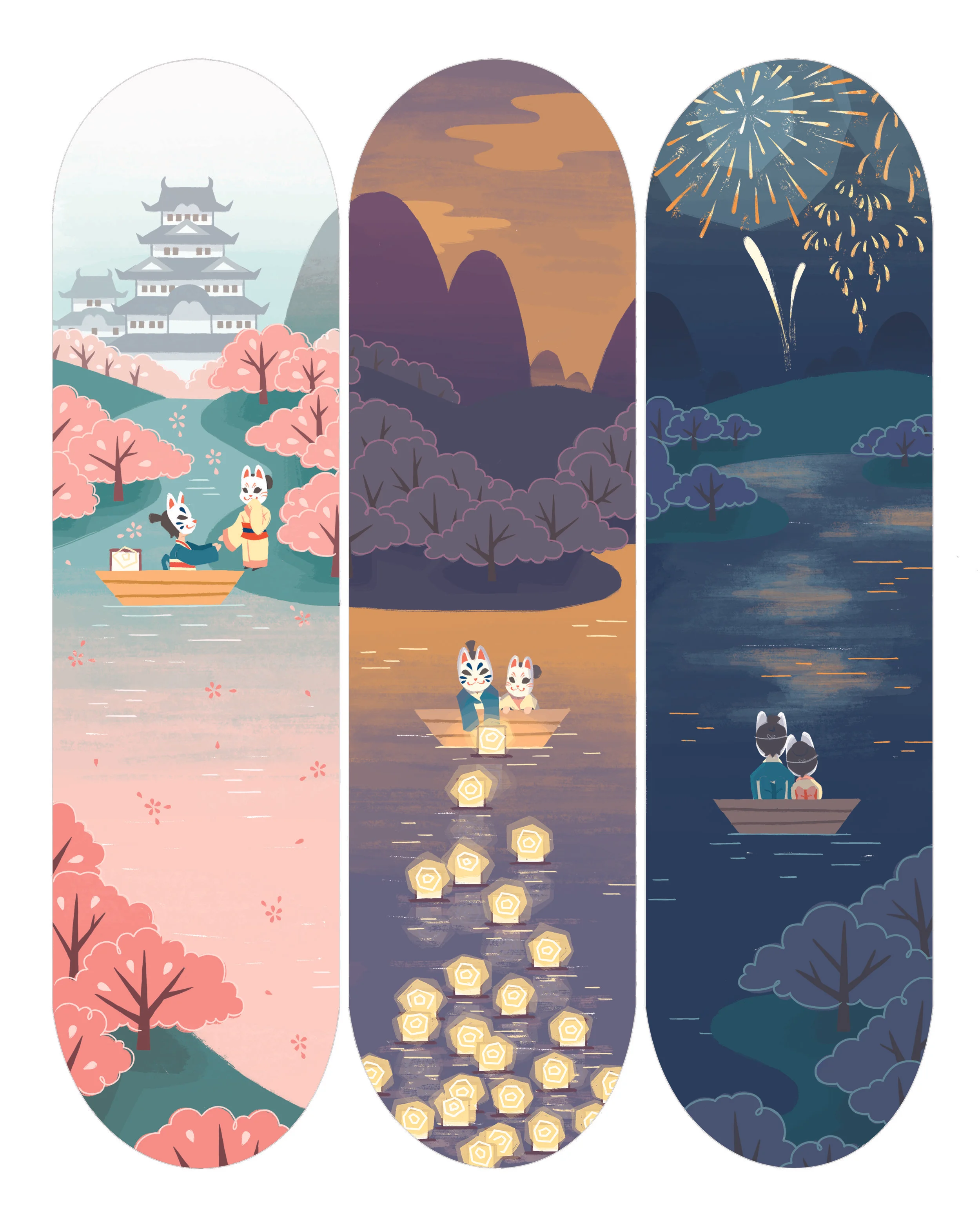a concept for a trio of skateboard decks