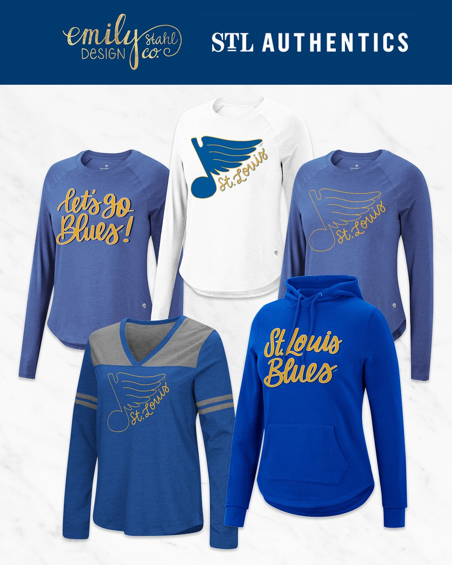 Happy home opener to the @stlouisblues 💙💛🏒 You can still search my merch at @stl_authentics in store and online search &ldquo;Emily Stahl&rdquo; and the items will pop up. Products are hand drawn by me! 
&bull;
#emilystahldesignco ⁣⁣#designdork #f