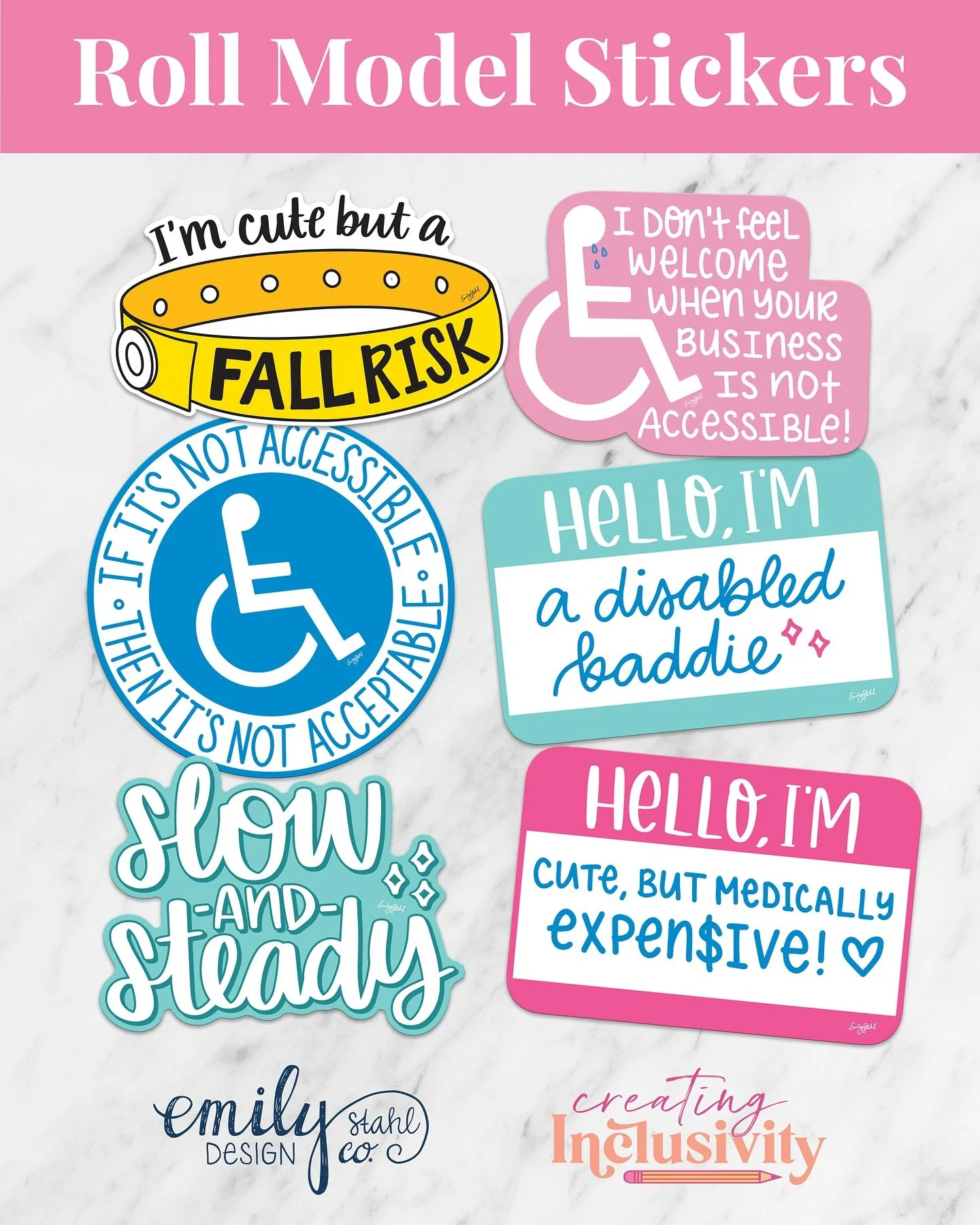 The collection of &ldquo;Role Model&rdquo; stickers are finally here! This is a collaboration with my art account @emilystahldesignco and my accessibility blog @creatinginclusivity Let me know which one is your favorite. Available now on my Etsy shop
