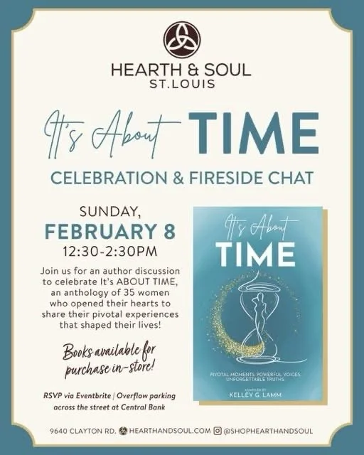 Today at 12:30 - @shophearthandsoul I can&rsquo;t wait to celebrate and have a fireside chat with some of the authors from It&rsquo;s About Time! 

#itsabouttime #itsabouttimebook #authorpanel
