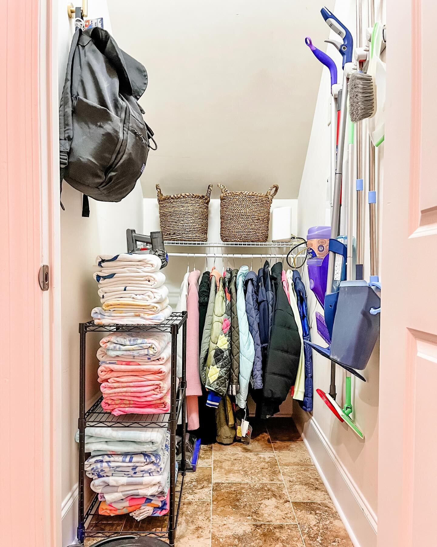 Yesterday on our stories we talked about systems, maximizing space, and making items accessible. This closet was a perfect example of how a better system was needed. 

The storage in this house is quite a bit less than our client was used to in their