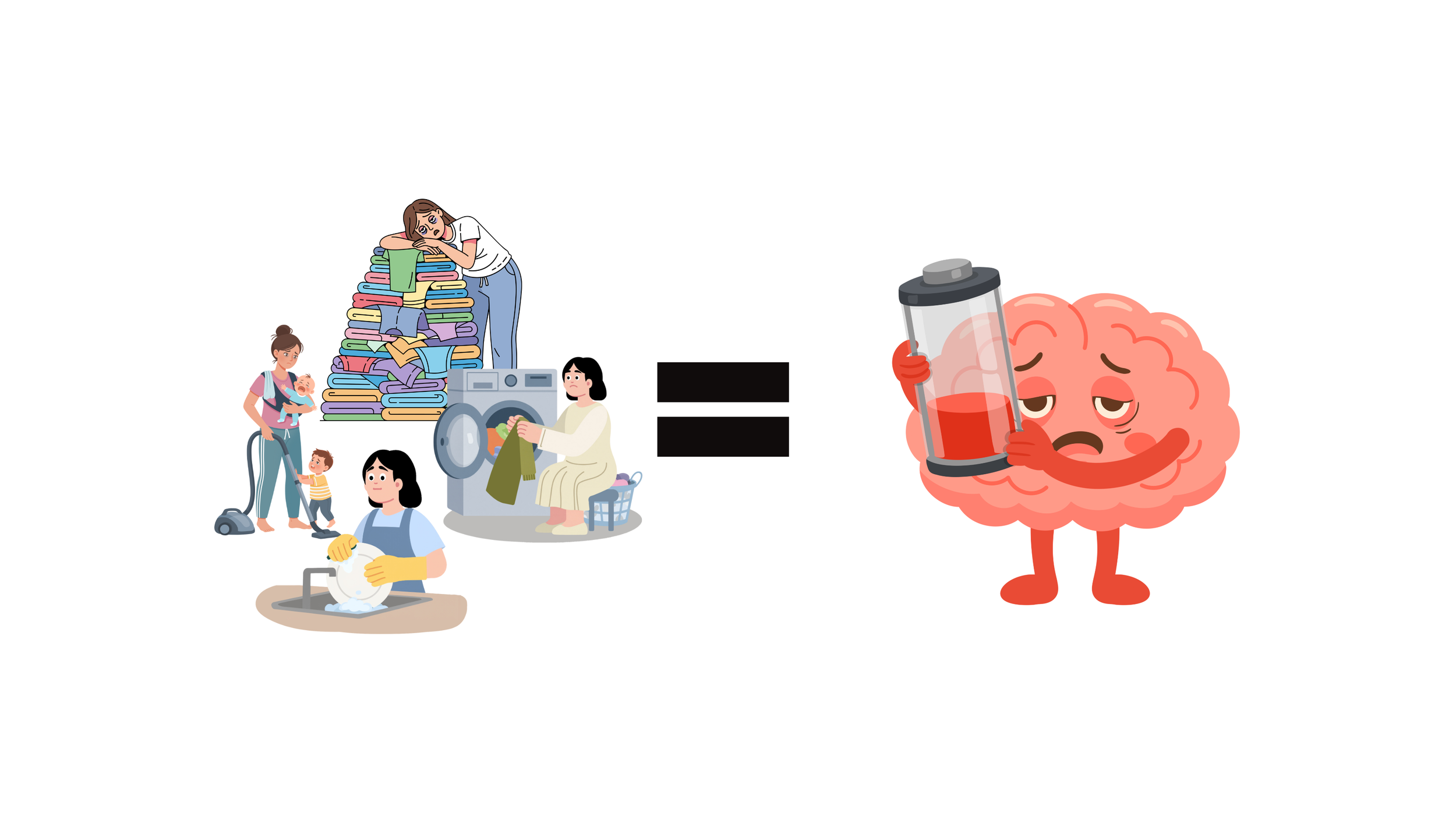 a woman doing many chores all at once leads to low energy of the brain