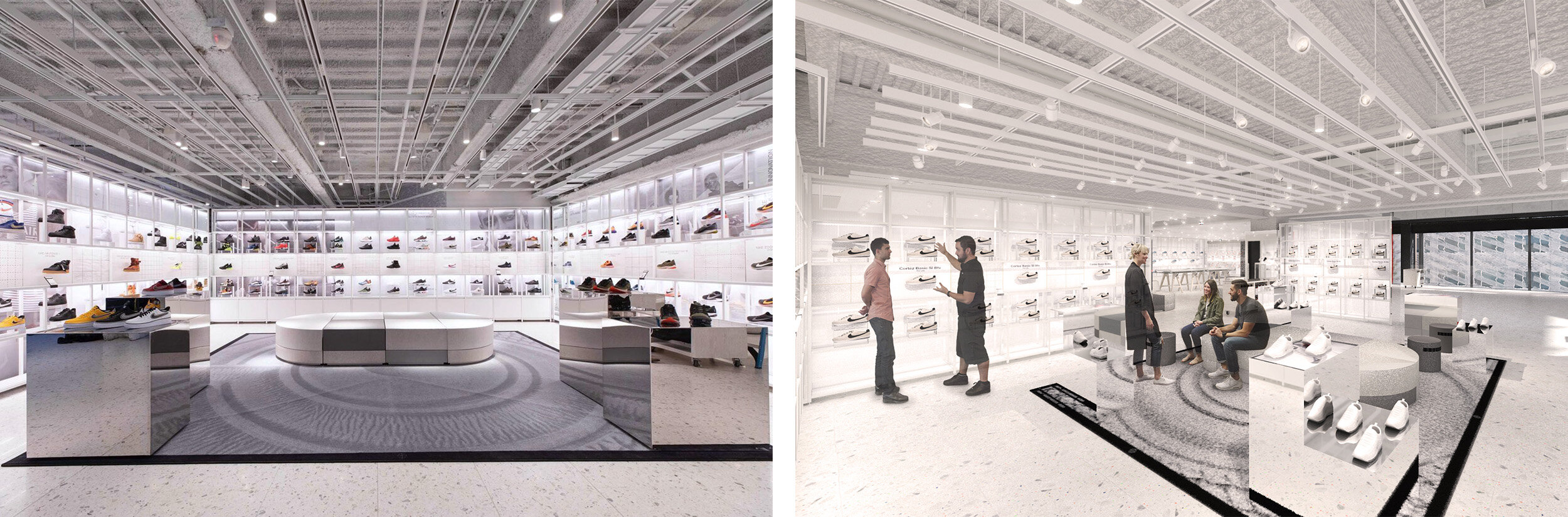 Store photos vs. 3d development images. (Photos on left — Renders on right)