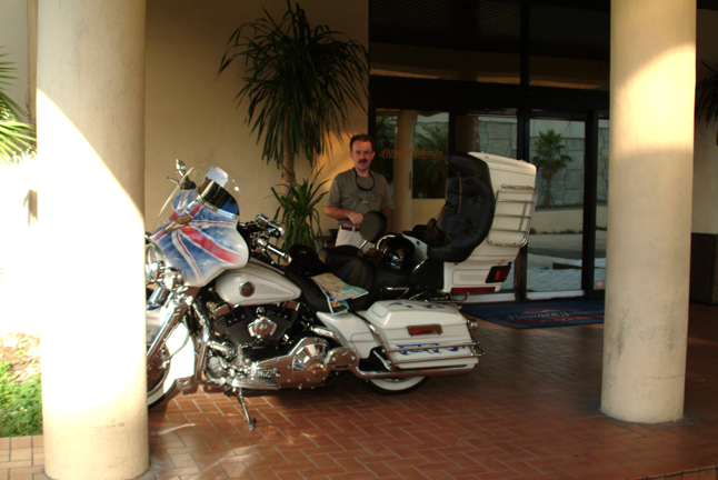 Let us park the bikes in the Hotel foyer for safety.
