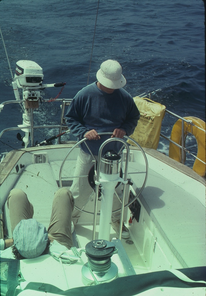 This guy is Ron who is a hard core sailor. We went through 40 ft swells in gale force 9 and he was awesome. We all got sick. Back of his head to us is Rich another great sailor.