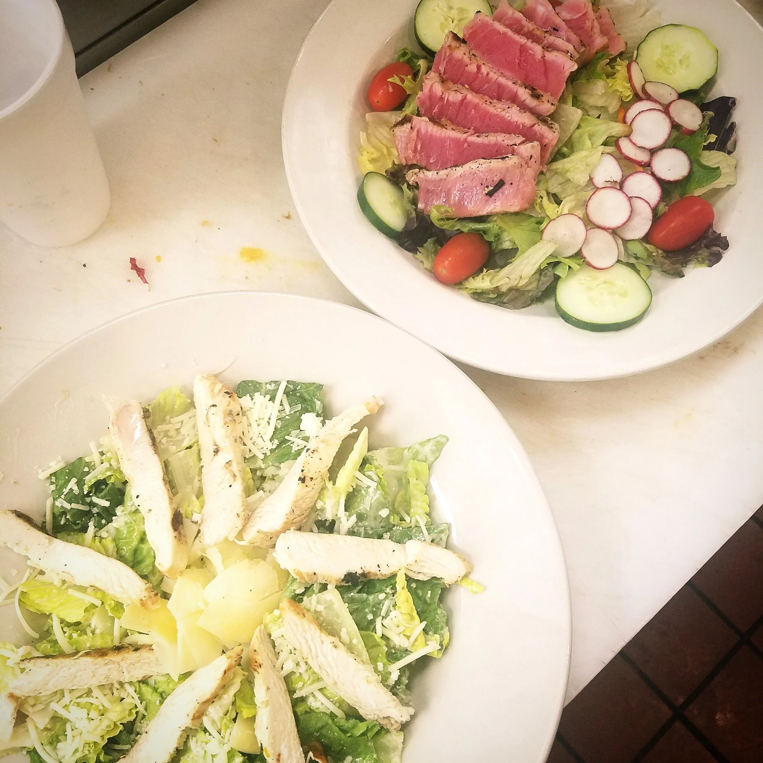 Mahi Tuna Salad and a beautiful chicken ceaser that looks Devine!