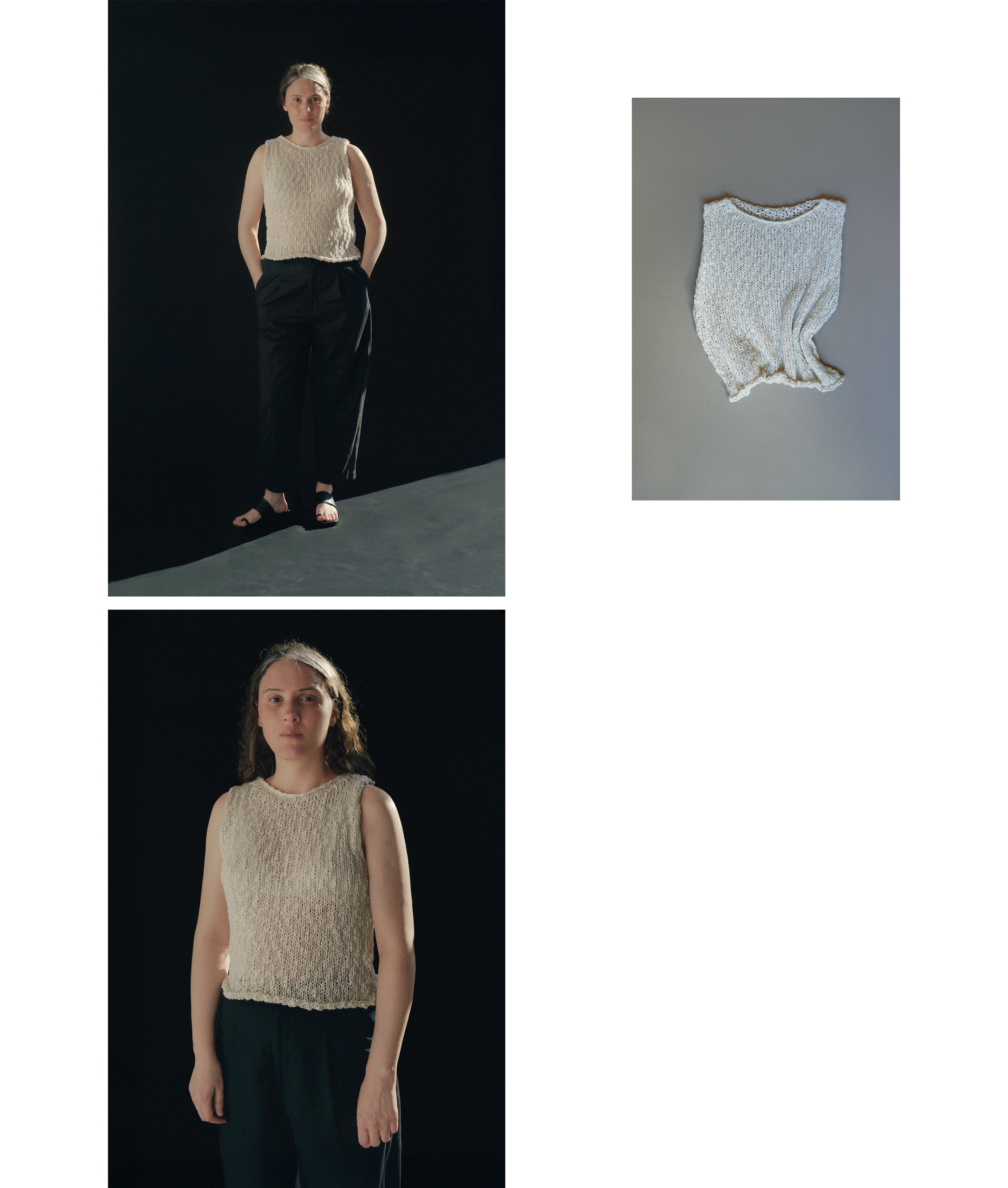 sustainable knitwear, women hand-knitted top SS27, 100% cotton yarn