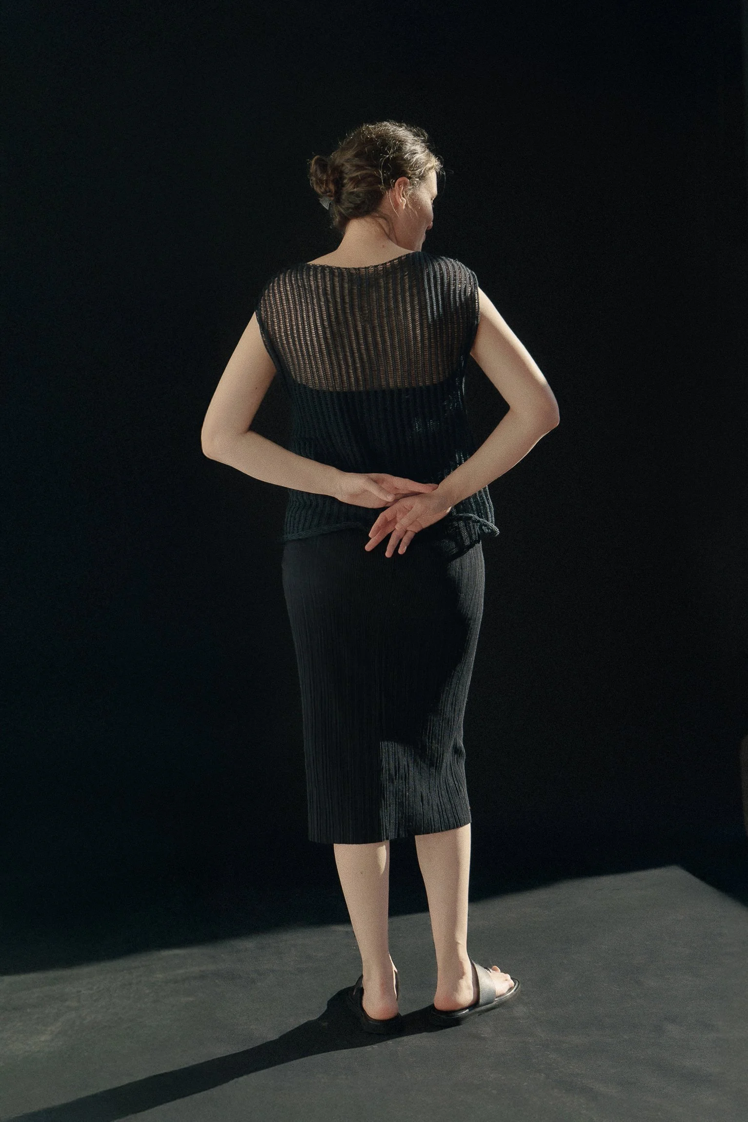 sustainable knitwear, women knit top SS27, transparencies, 100% cotton yarn