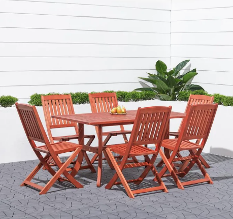 Wood Outdoor Dining Set with Folding Chairs