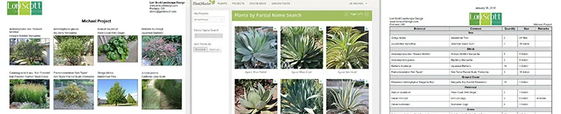 From left to right: Plantmaster.com plant thumbnails; PlantMaster.com plant search; PlantMaster.com plant list.