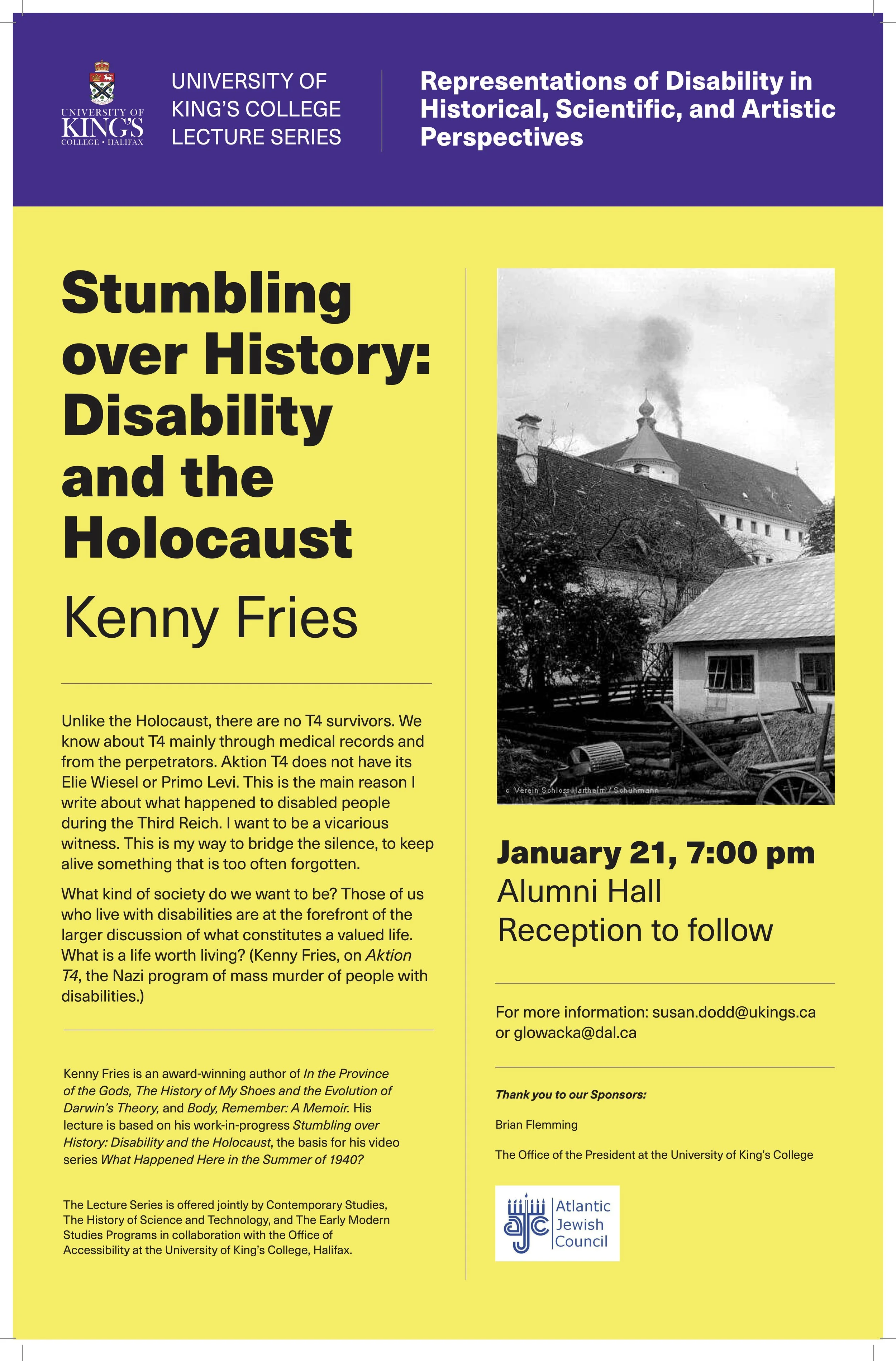 JANUARY 21, 2025: KENNY SPEAKS/READS AT UNIVERSITY OF KING'S COLLEGE, HALIFAX, NOVA SCOTIA