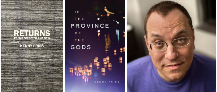 An image of Kenny Fries alongside two book covers, Returns and In the Province of the Gods