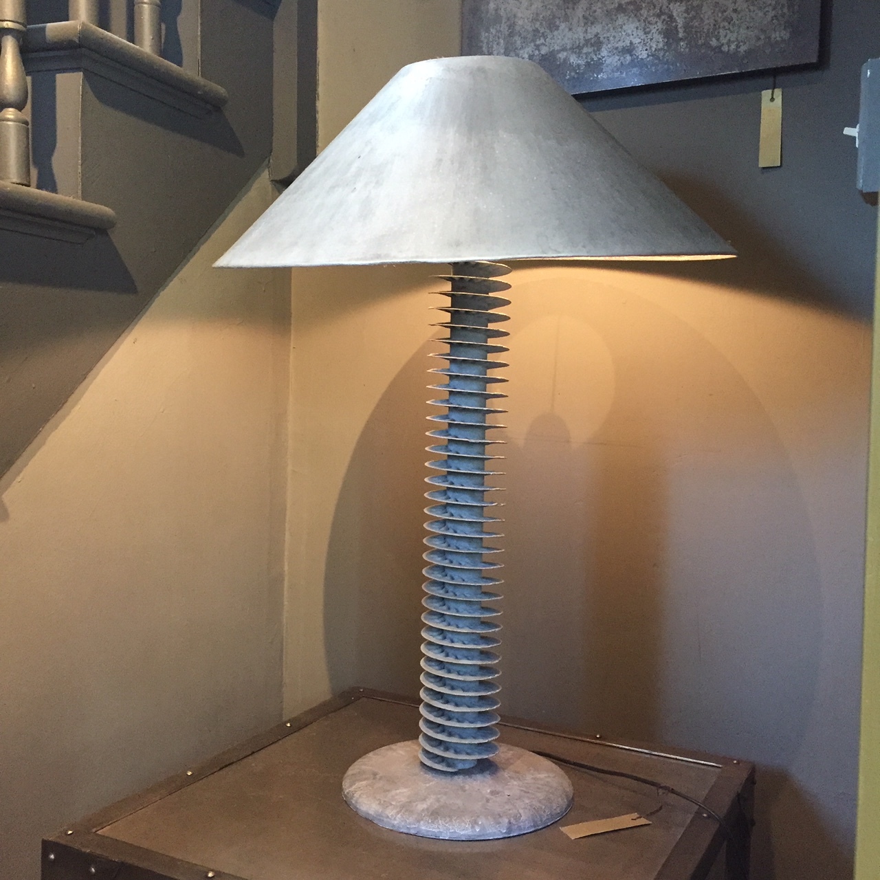   Franz San Galli Lamp  $675  As is $540  Cooling Coil with Metal Revetted Shade   