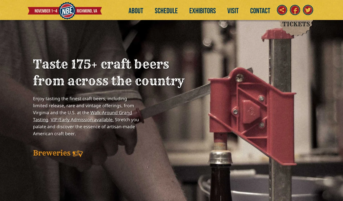  Home page image of local brewery and view of sticky navigation used throughout site. 