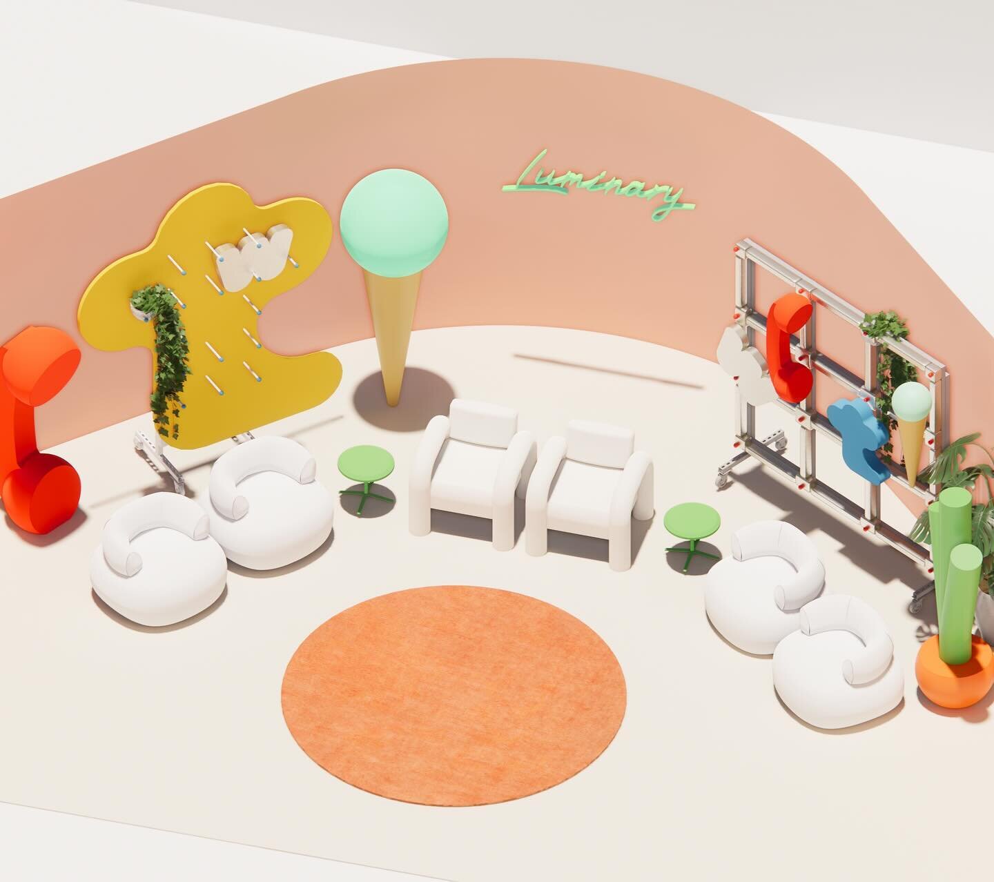 Recently completed interactive and colourful talk show set design-build project for our interesting and cool clients. This is not the final design we installed but we love this concept which uses large and small plushie objects for guests and hosts t