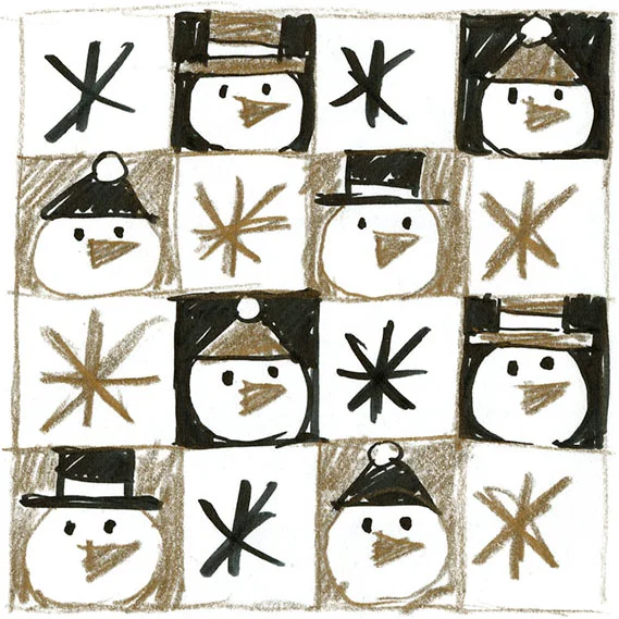 Concept sketches for an American Greetings Snowman gift wrap design.