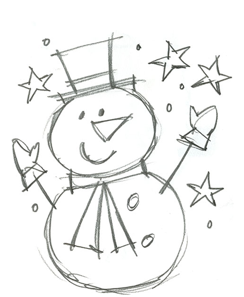 &nbsp;&nbsp;&nbsp;&nbsp;&nbsp; Concept sketches for an American Greetings Snowman gift bag design.
