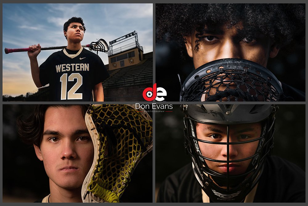 Don Evans Sports Photography in Greensboro NC Dramatic Senior Sports Portraits during a lacrosse senior banner photo session