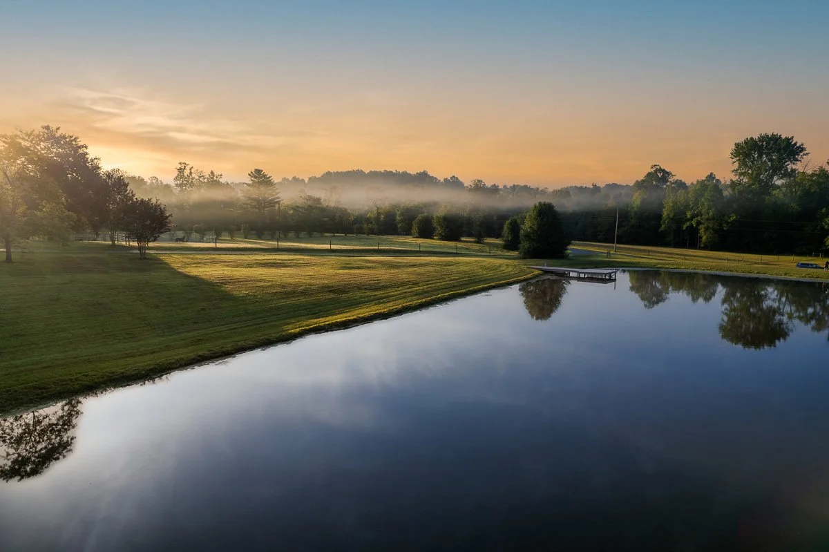 Wide-angle Drone view of a large luxury property near Asheboro, NC