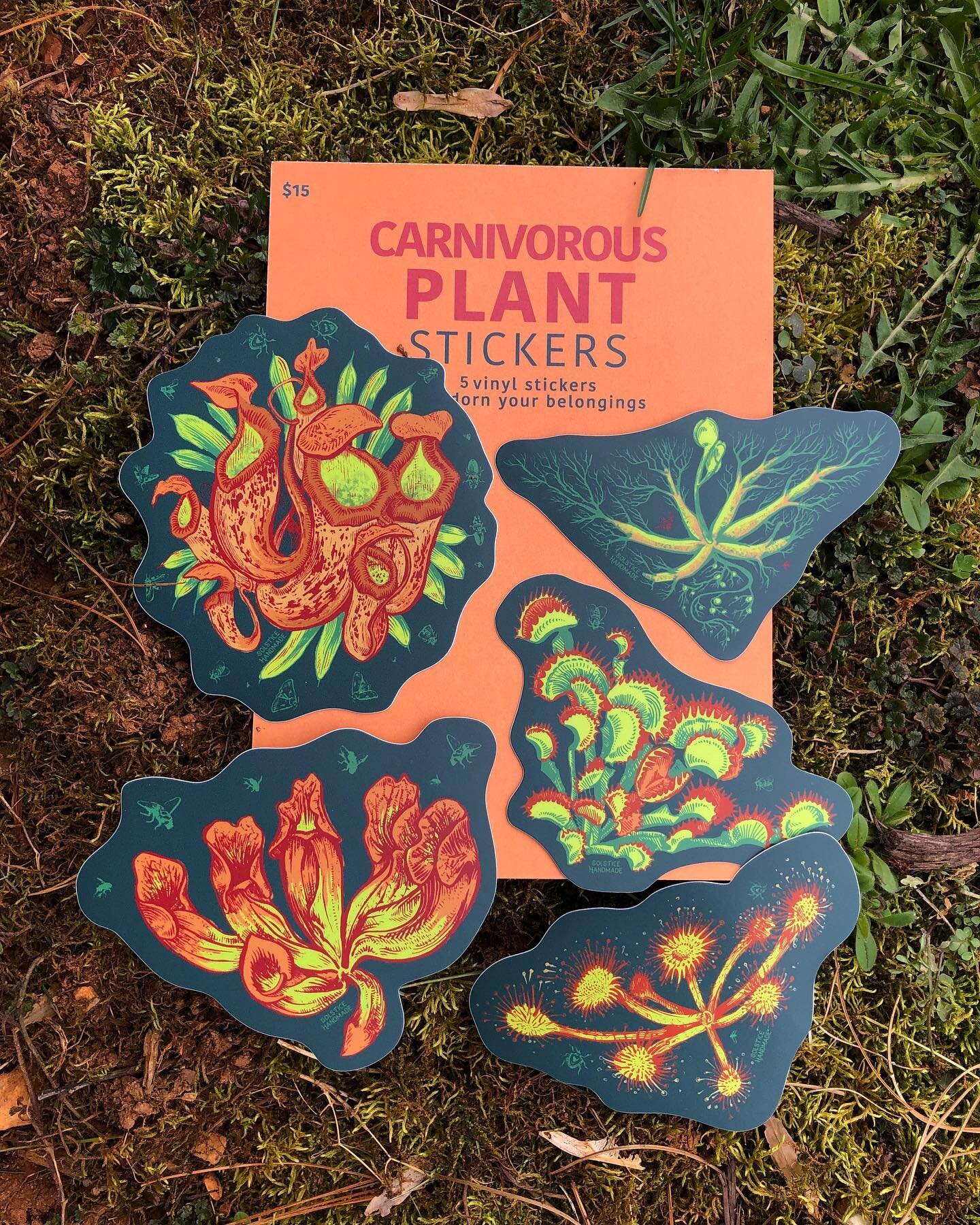 New sticks are here ✨ including carnivorous plants from and old bandana illustration! Can you name the other weird plants 👀

Stickers sh!p for 2 bucks in a letter envelope 💌