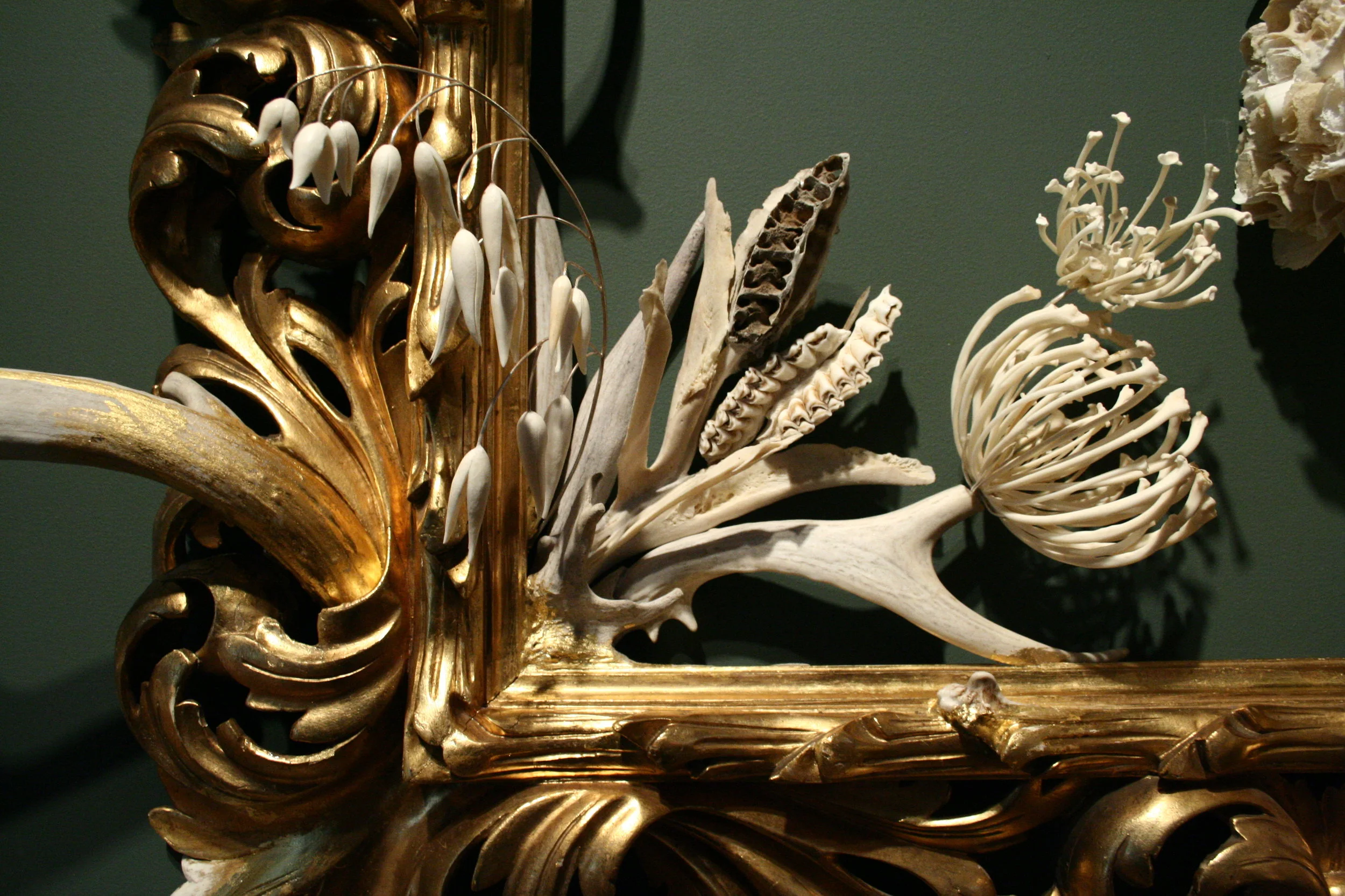  Various jaw bones, teeth, carved antler 