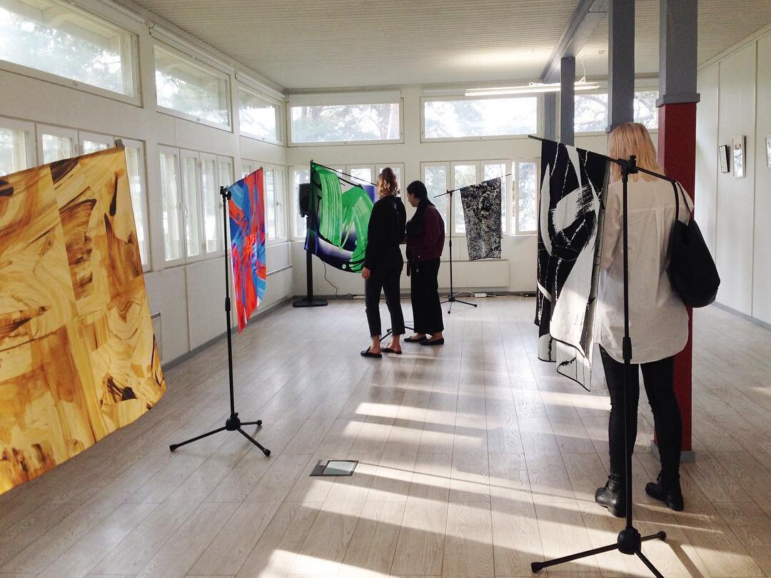 #exhibition during the last few days @helsinkidesignweek @hietsunpaviljonki #silk #wool #scarf #patterndesign #pattern #art #designerbrand #design #accessories #fashion #installation