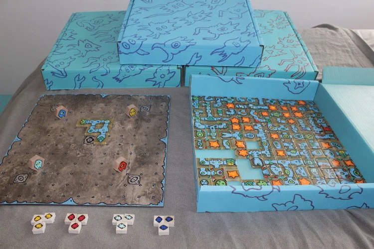 Bridges of Ogoro is a game for 2-4 players. One game set contains over 140 bespoke pieces. (See game playthrough/rules video at bottom of page)