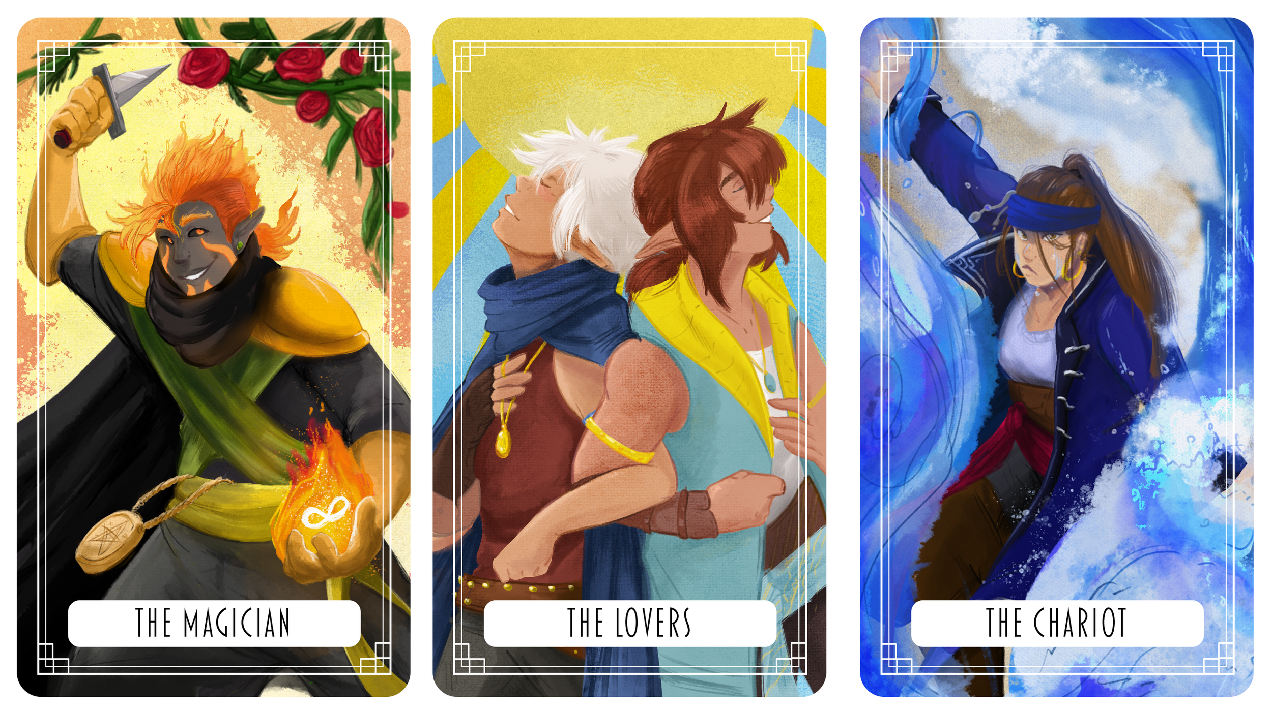  This project was a commission for a client who requested a six-card deck of their D&amp;D Party as well as one backplate.  