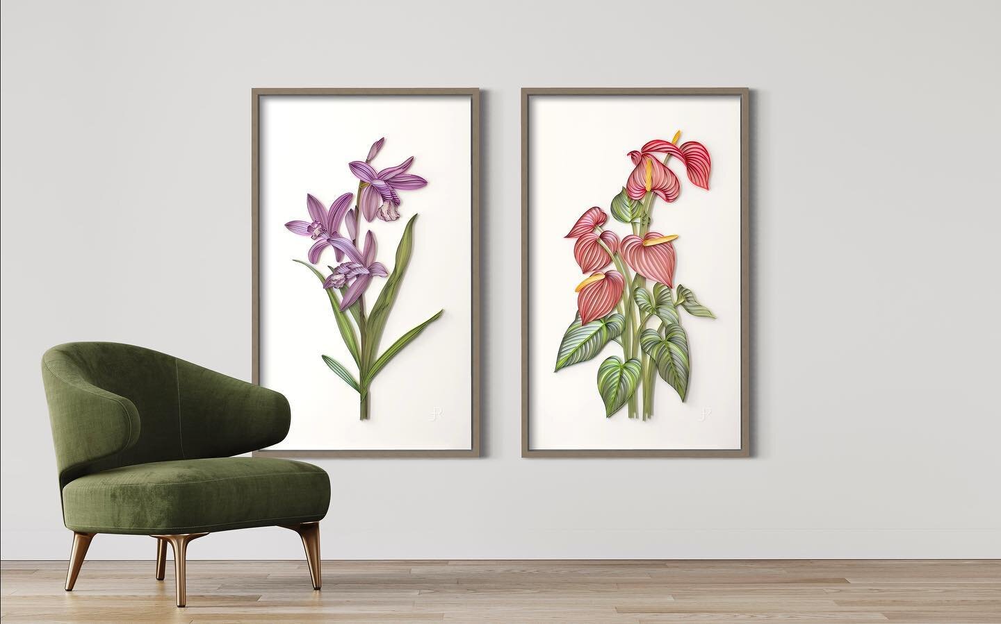 The Chinese Ground Orchid and Anthurium. I love making these larger scale pieces!
Each measures 28&quot; x 47&quot; / 711 x 1194 mm.

#CommissionArt #MadeFromPaper #JUDiTHandROLFE