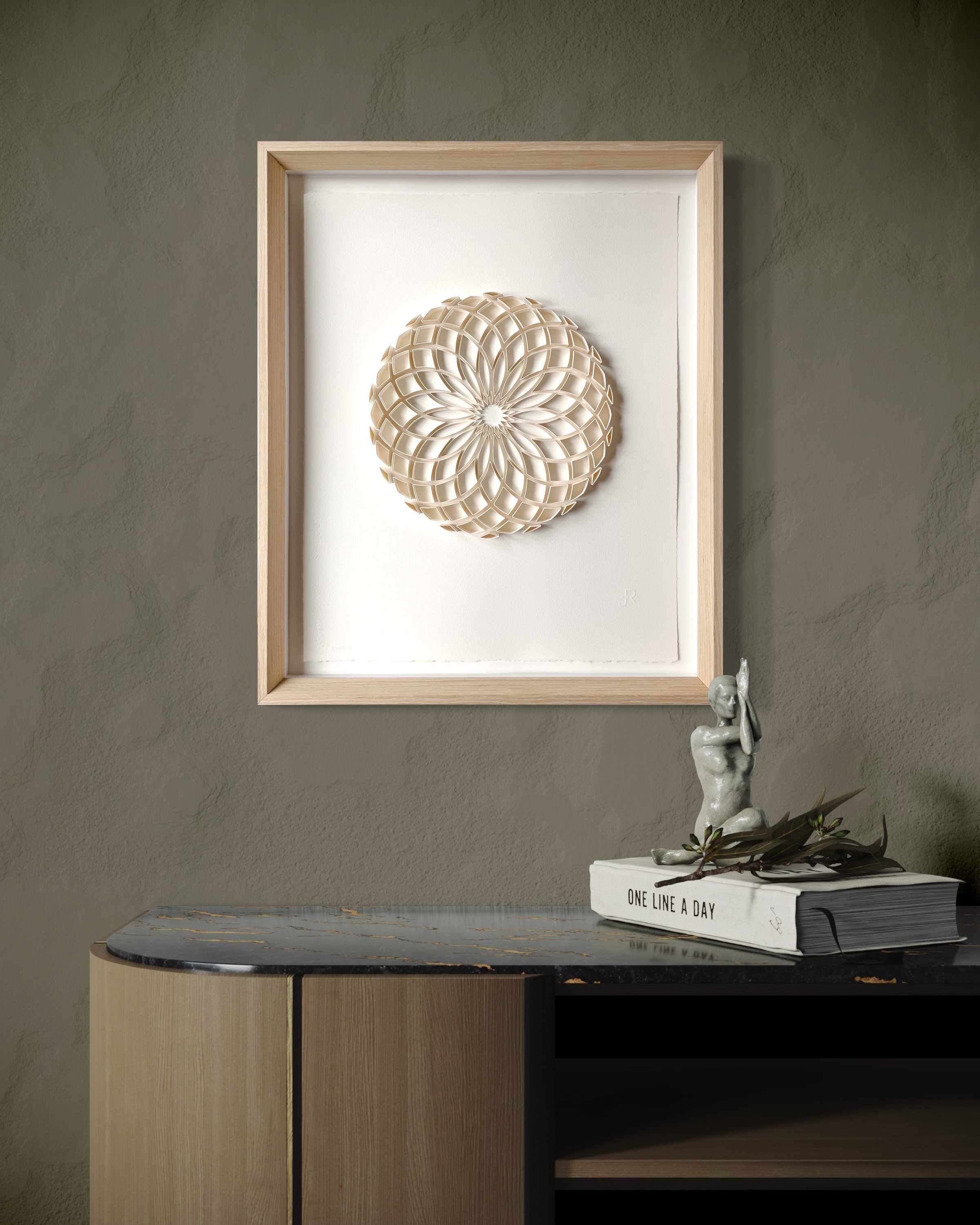 Geometric original on-edge paper art - CENTER OF MEANING mandala, framed