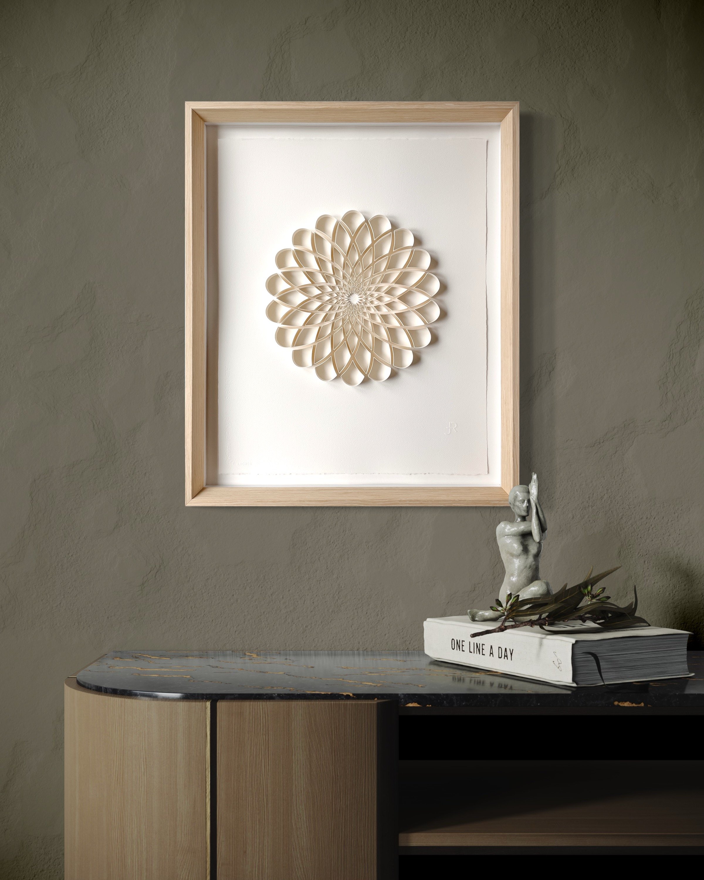 Geometric original on-edge paper art - INSTRUMENT OF CONTEMPLATION mandala, framed