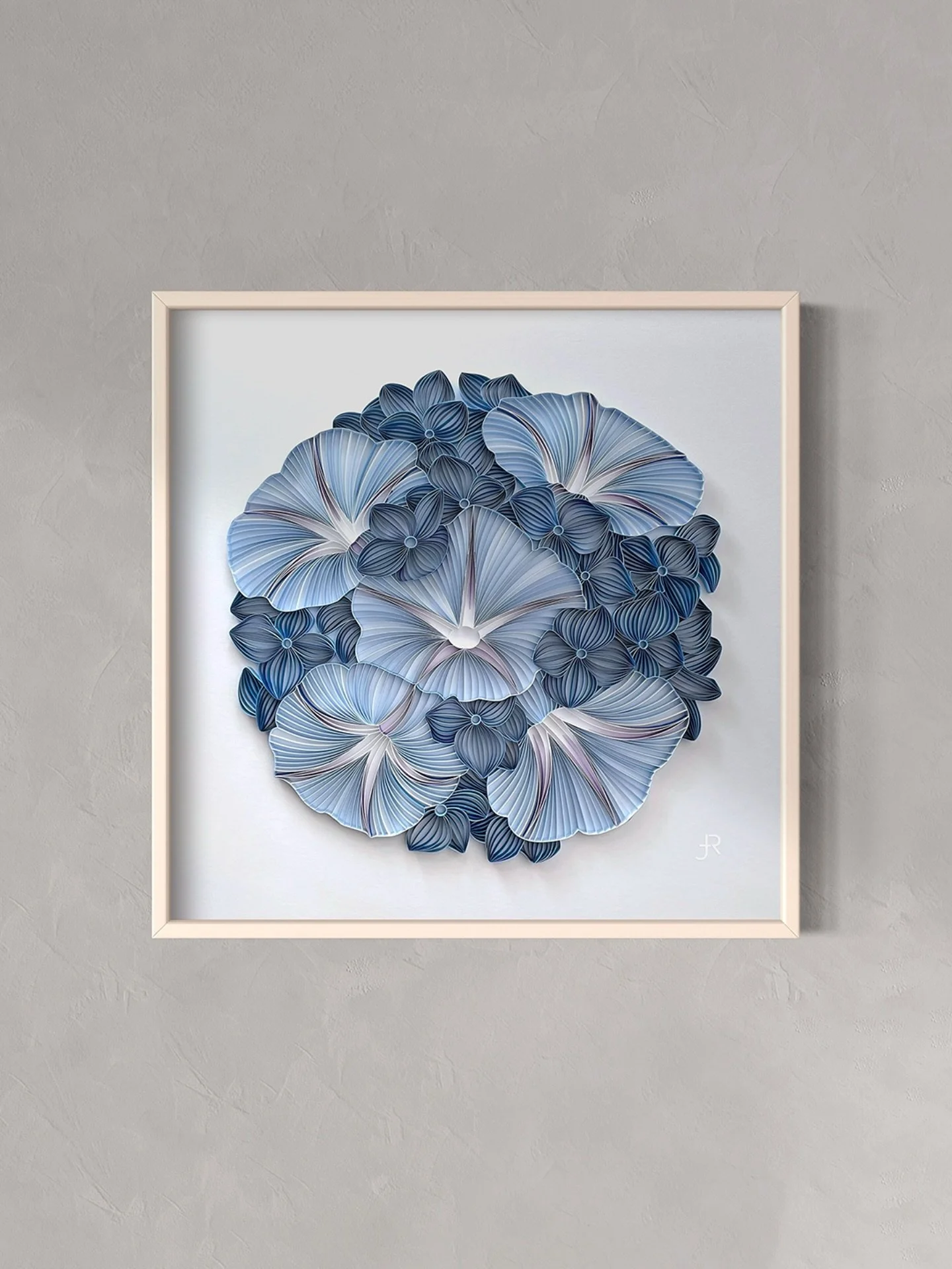 MORNING GLORIES + HYDRANGEA
On-edge paper on mat board
32 x 32 inches |  813 x 813 mm

#JUDiTHandROLFE #paperart #MorningGlories #Hydrangea  #commission