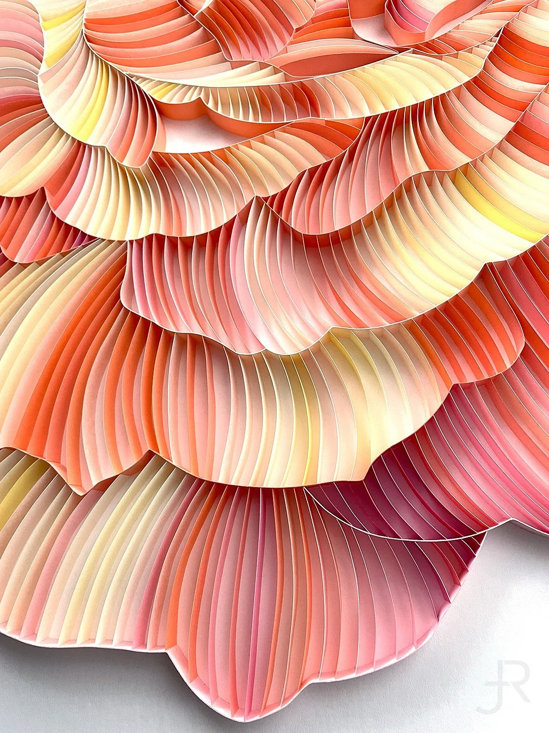 I somehow missed sharing this piece! Here are some detail shots of a commission completed earlier in the year: a luscious rose with peach, pink, and yellow petals. 

#JUDiTHandROLFE #paperart #rose #PeachSwirlRose #commission