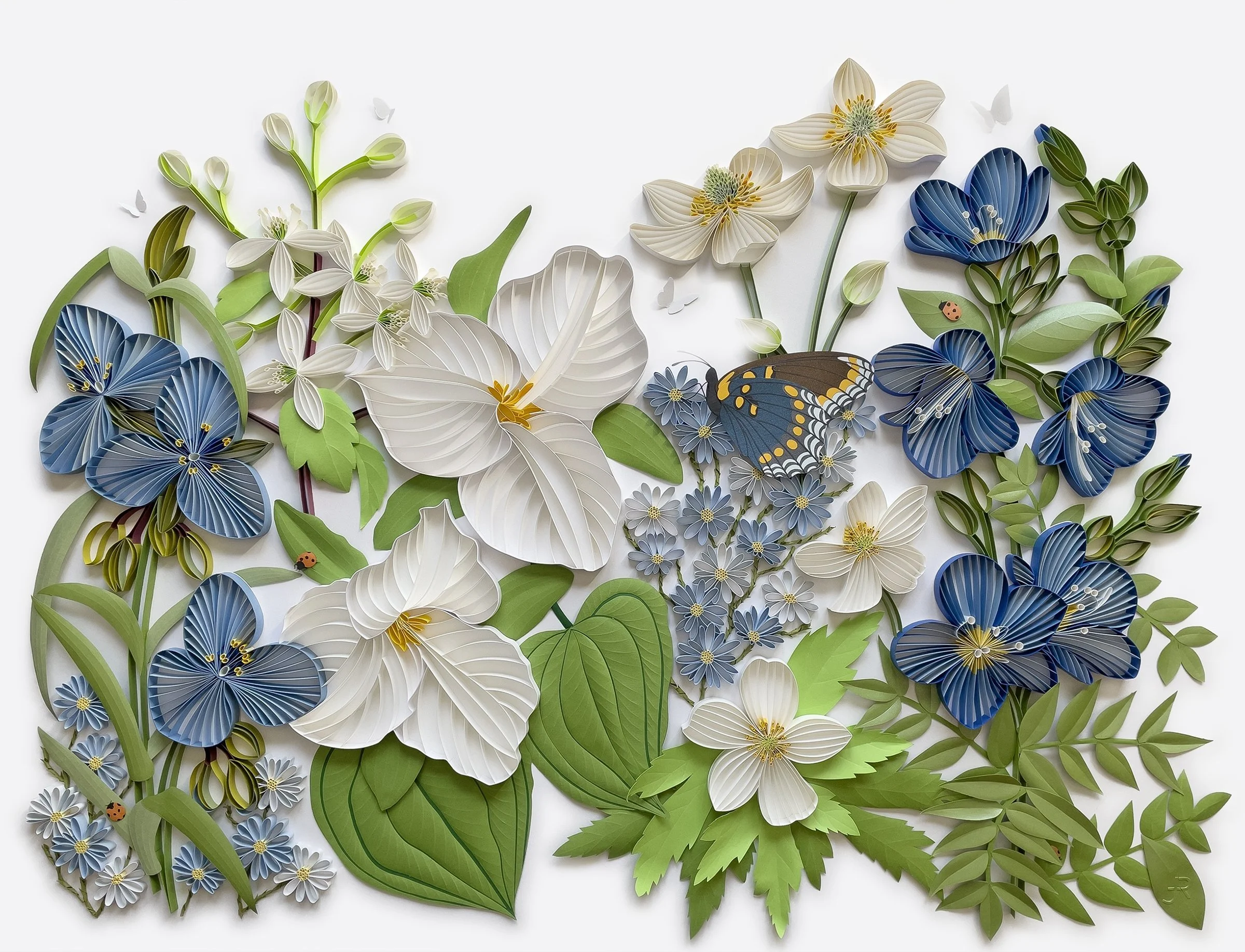   WILDFLOWERS: BLUE-WHITE  
 
On-edge and cut paper on mat board
 
34” x 26” |  864 x 660 mm