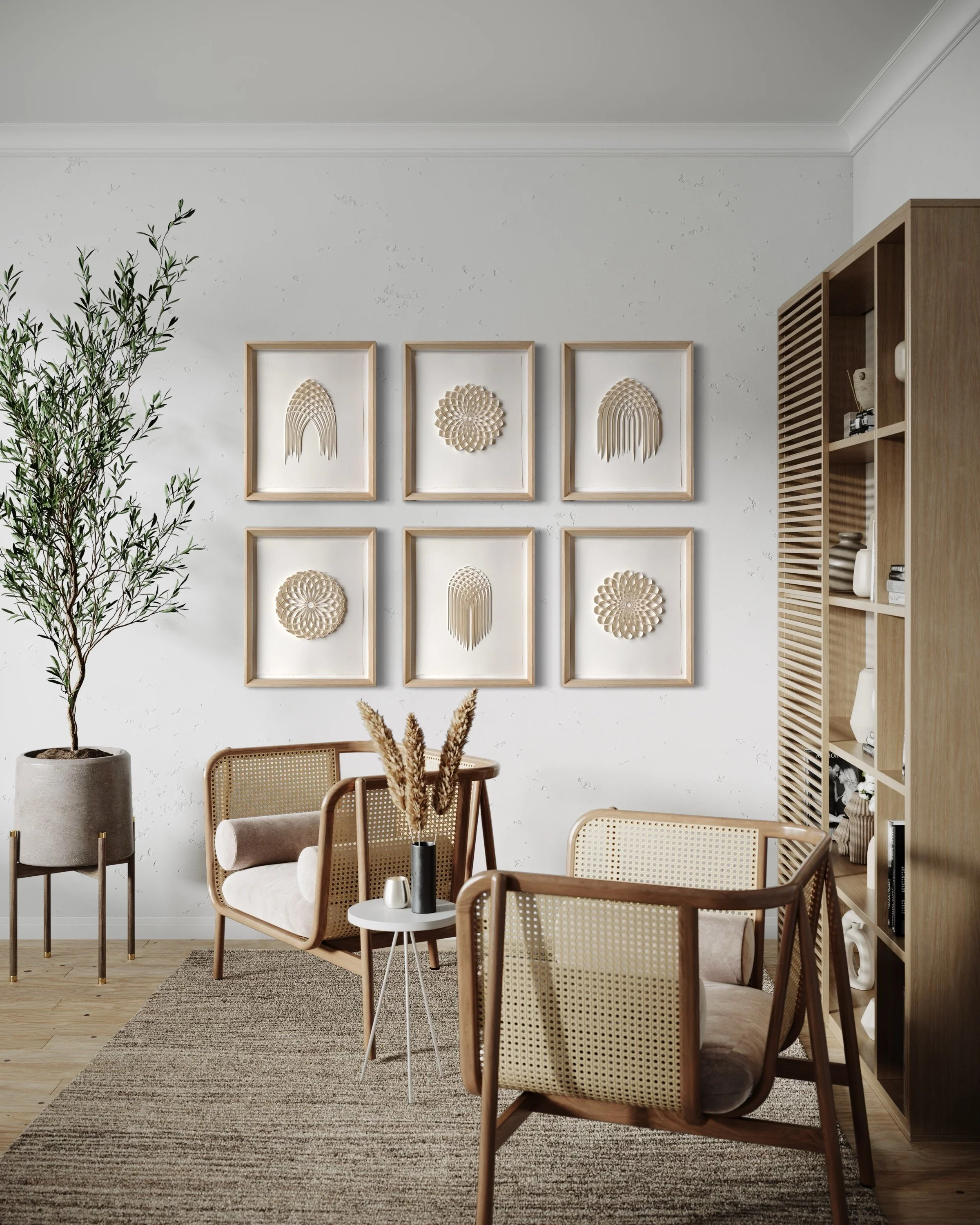 Geometric original on-edge paper art - ARCHES+MANDALAS, framed