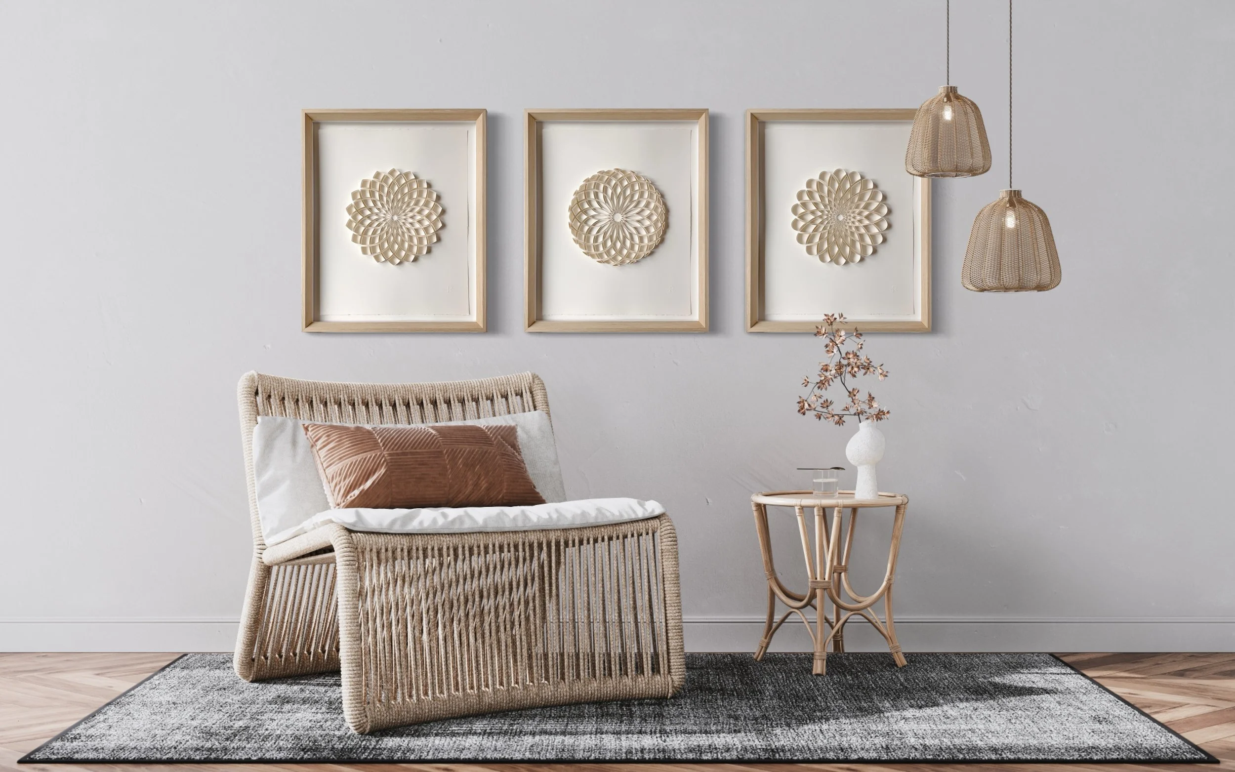 Geometric original on-edge paper art - MANDALAS, framed