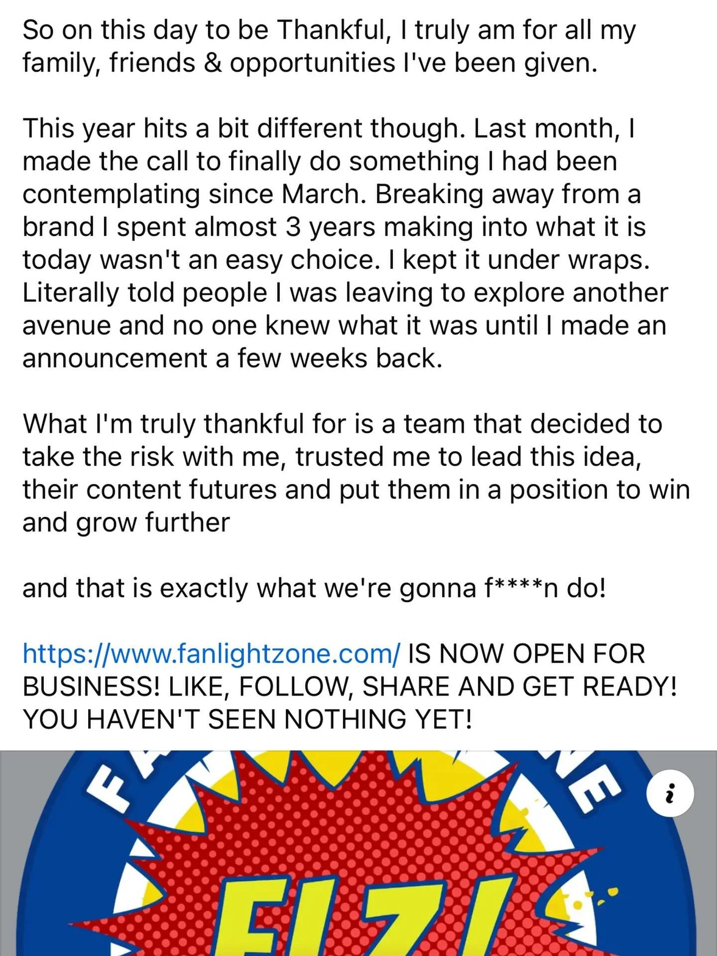 THE WAIT IS OVER! FANLIGHTZONE.Com is now open for business! Like, Follow and share for the new home of comics pop culture: @fanlightzone! #comics #happythanksgiving #LFG