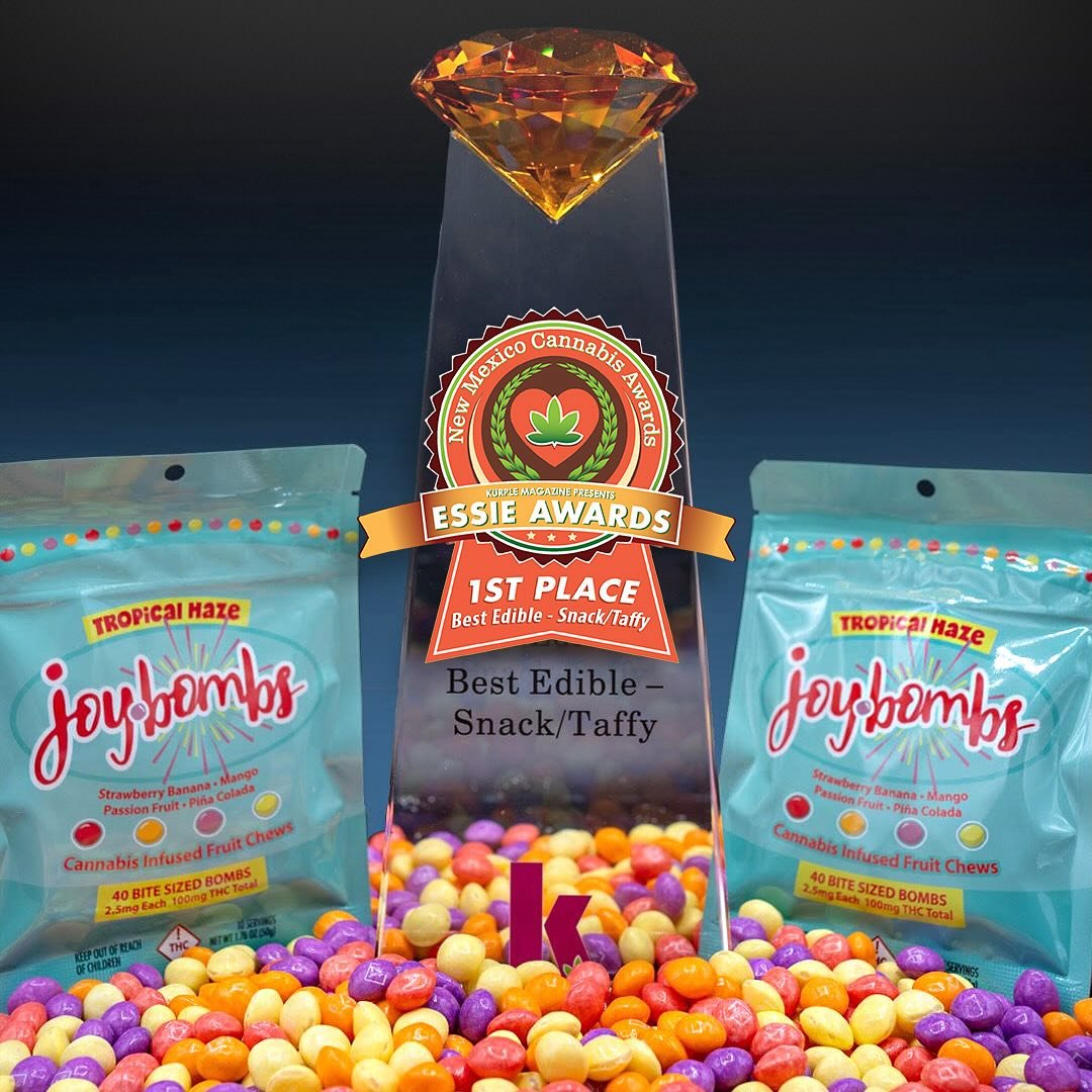 Joy Bombs take first place edible in the snack/taffy category in New Mexico&rsquo;s Kurple Magazine Essie Awards!

@kurplemag #kurplemag #nmtrue #NewMexico #essie #kurplemagazine #Albuquerque #sharejoybombs #joybombs #joyibles #bestofthebest #infused