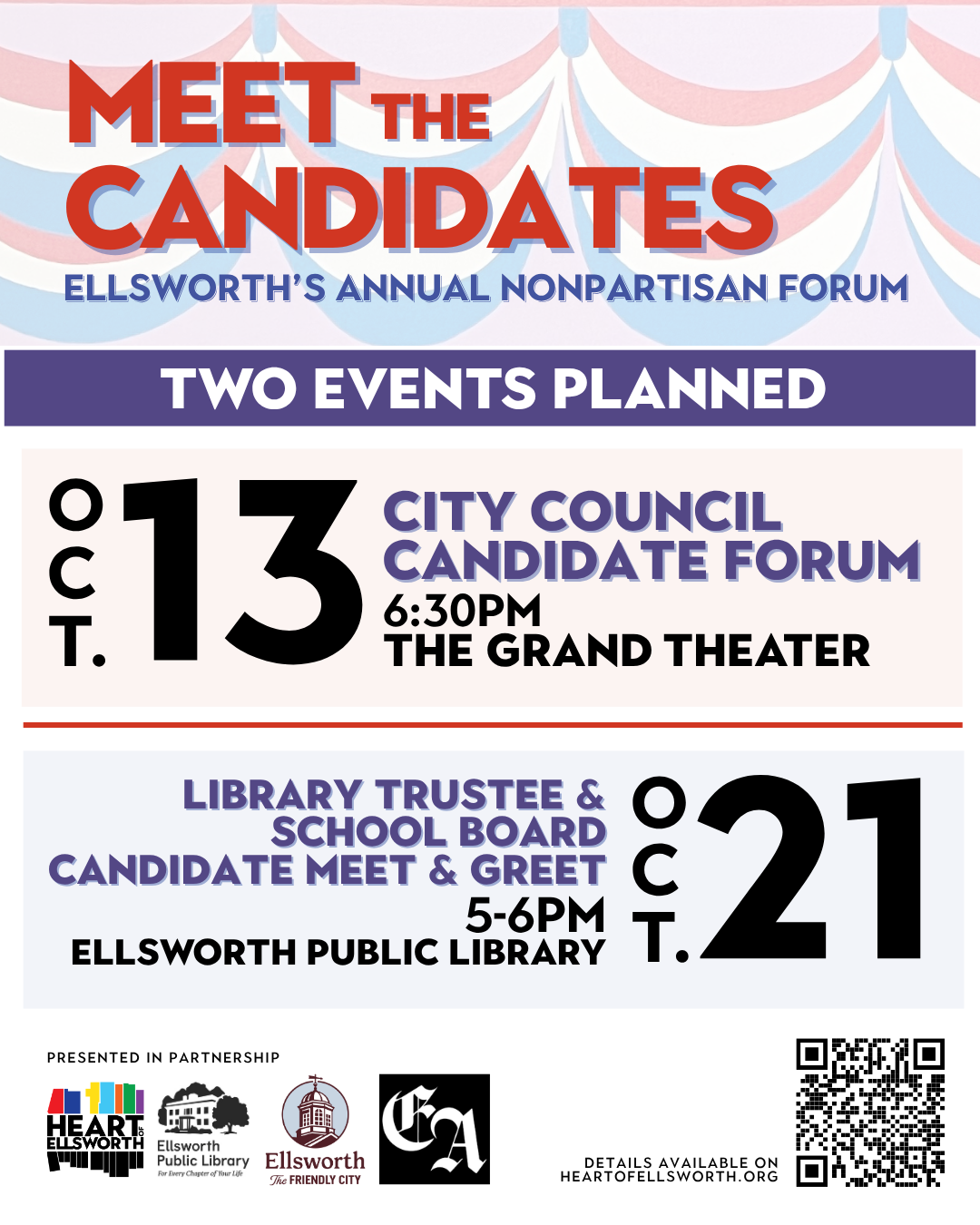 Meet the Candidates offers two opportunities to connect with Ellsworth candidates